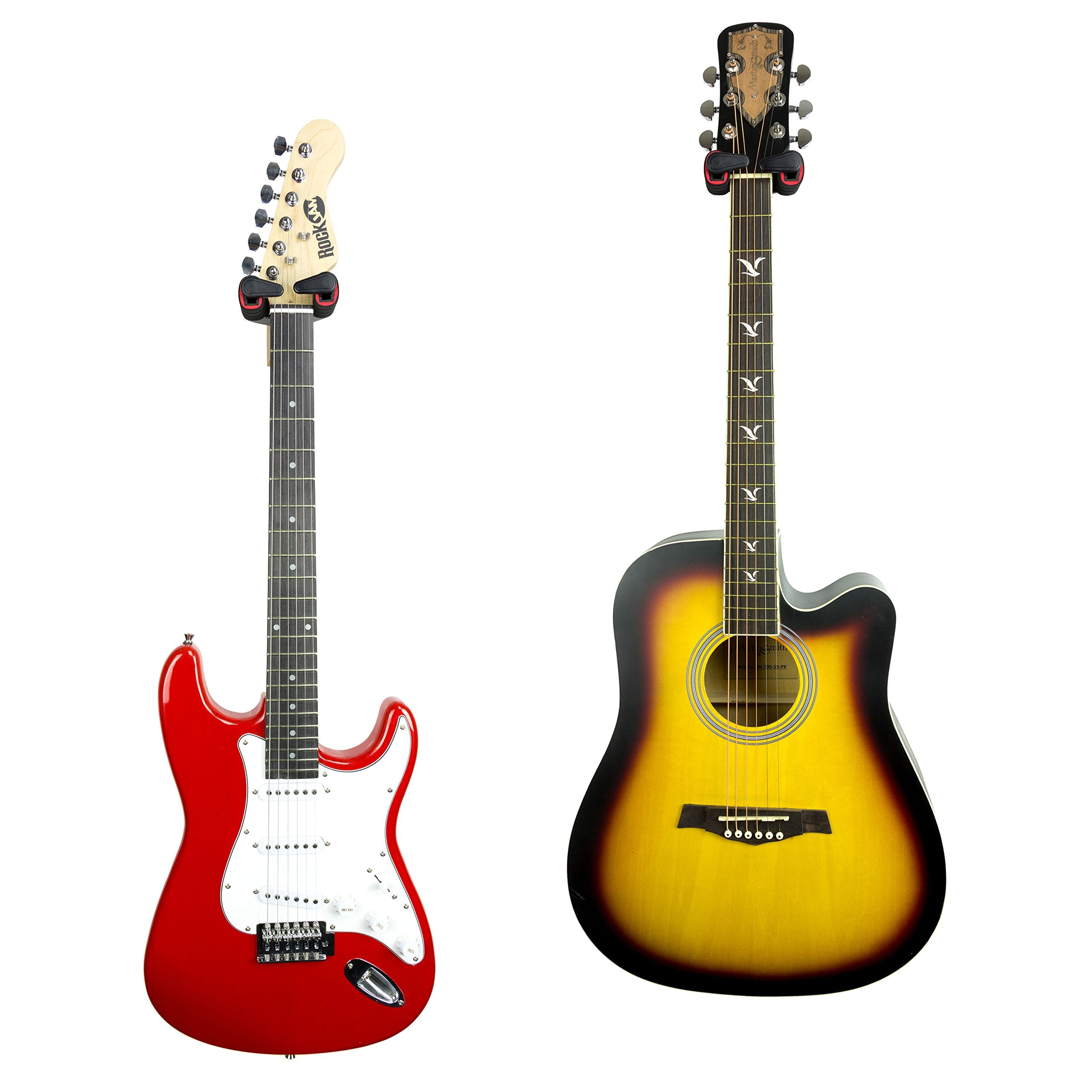 Rockjam 2 Pack Guitar Hanger And Wall Mount Bracket Holder For Acoustic And Electric Guitars