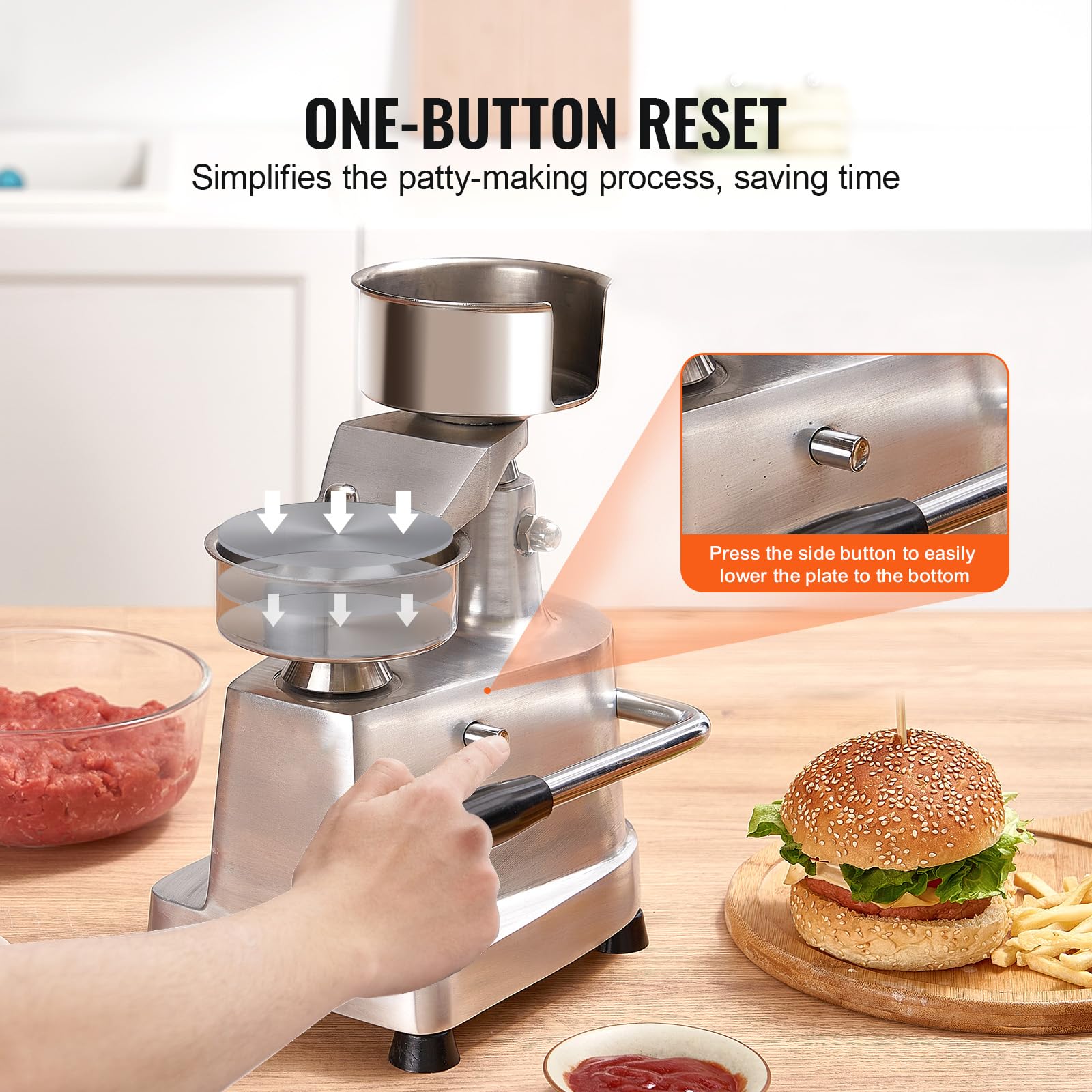 Vevor Commercial Burger Patty Maker, 100Mm/4Inch Hamburger Beef Patty Maker, Heavy Duty Food Grade Stainless Steel Bowl Burger P