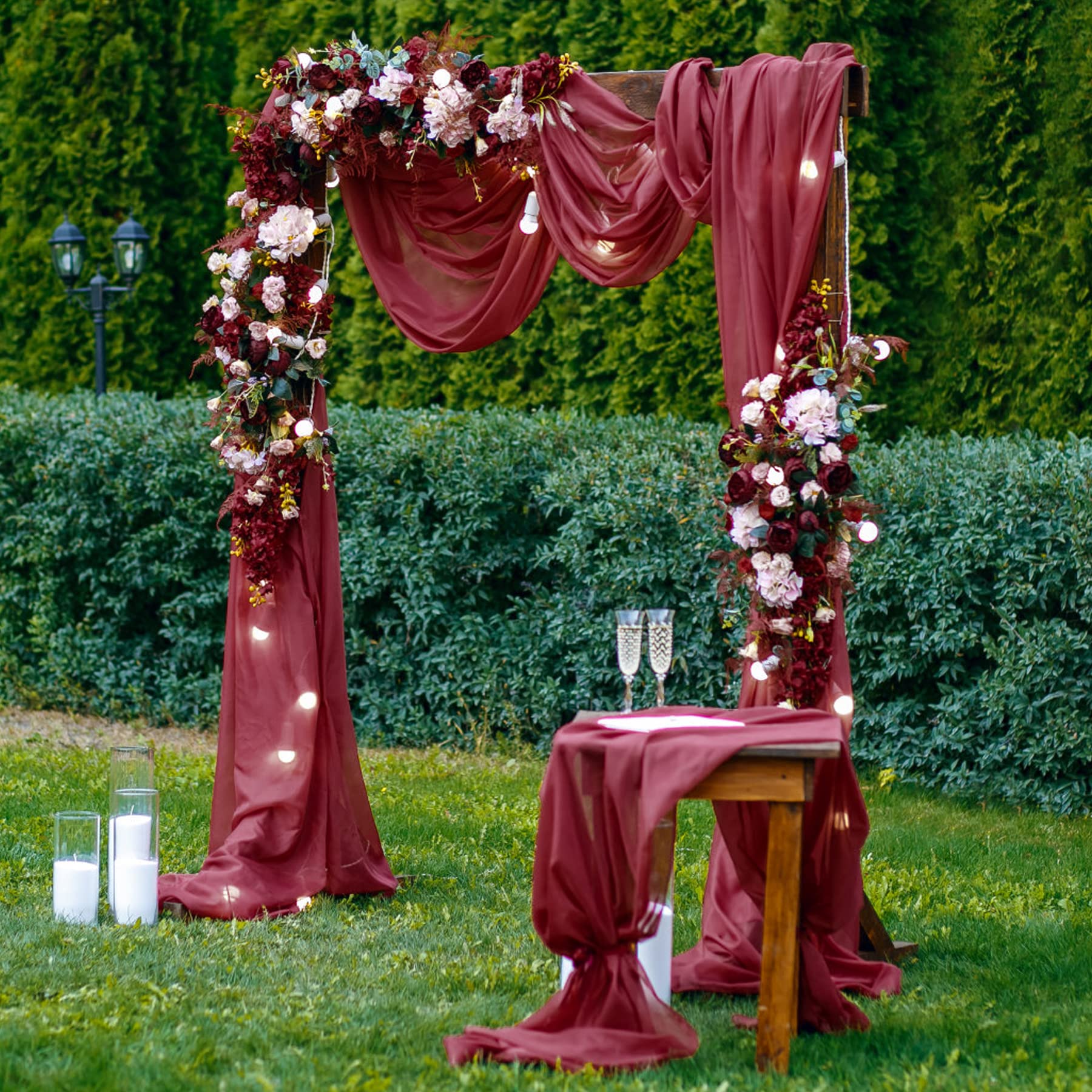 Wedding Arch Draping Fabric, 1 Panel 18Ft Burgundy Sheer Backdrop Curtain Chiffon Fabric Drapery Sheer Voile Scarf Draping Panel