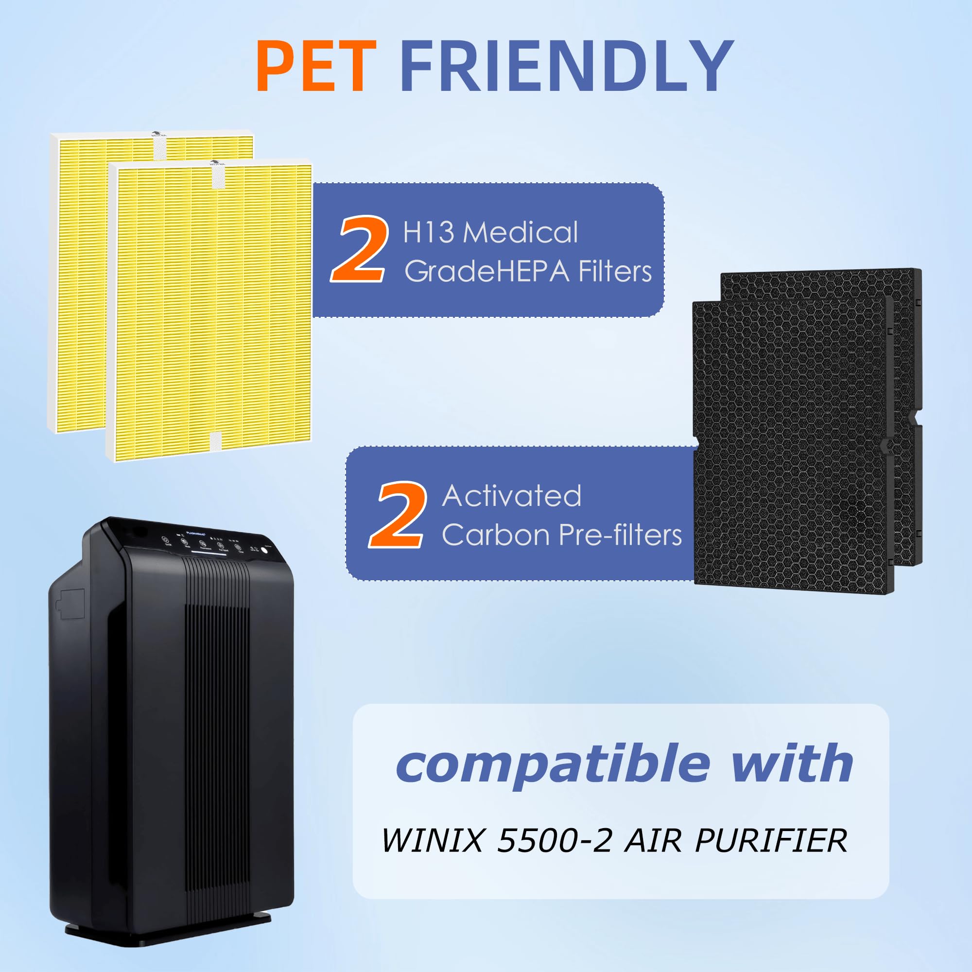 116130 Hepa Pet Care Replacement Filter H For Winix 5500 2 Am80 Plasmawave Air Purifier True Hepa Carbon Filter,2 Set,Yellow