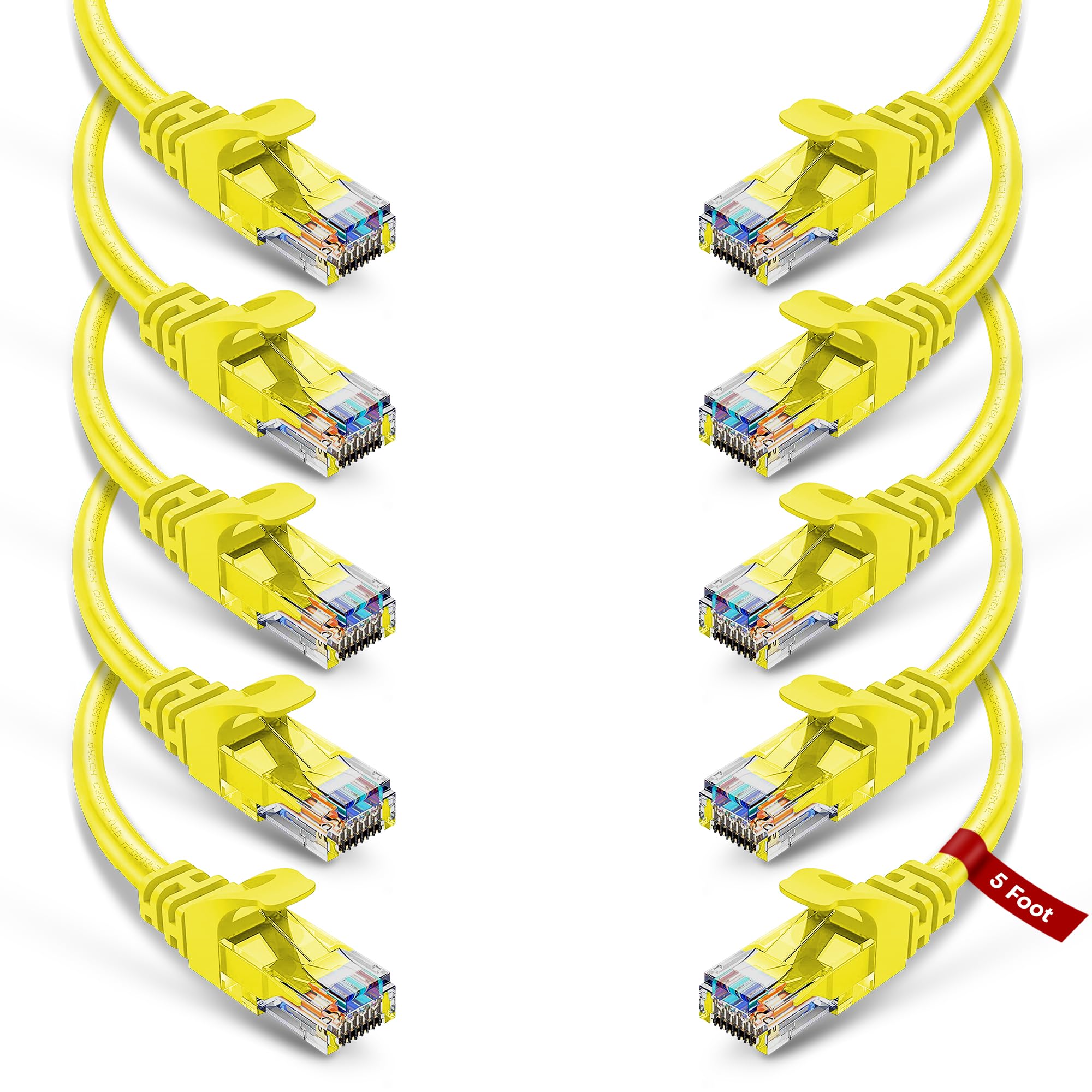 Newyork Cables Cat6 Ethernet Patch Cable 5 Ft (10 Pack), Snagless Cat6 Patch Cables For Data Centers, 10Gbps, 550Mhz Ethernet Cord, Bare Copper Network Patch Cables For Home And Enterprise  Yellow