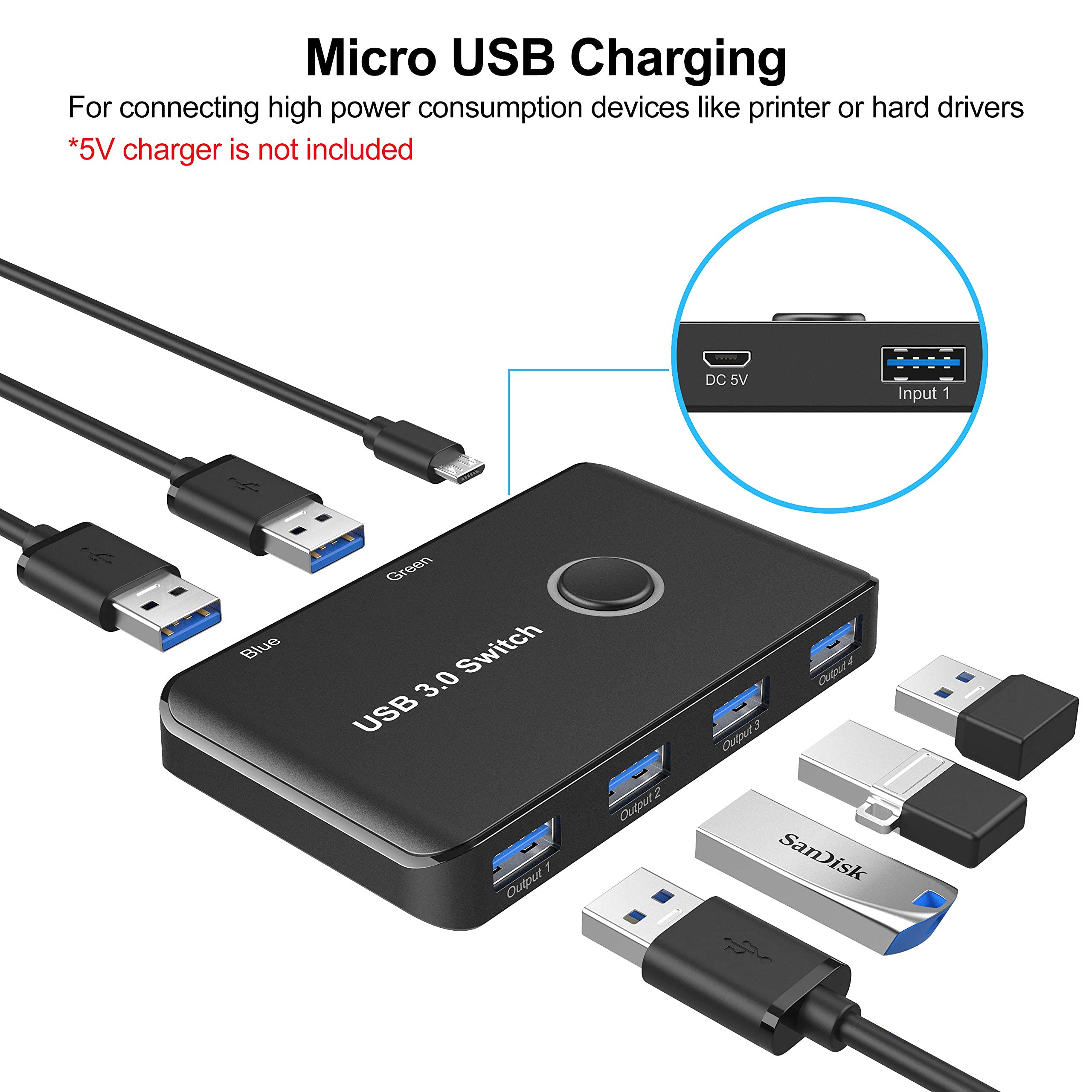 Usb 3.0 Switch, Ablewe Usb Switcher 2 Computers Sharing 4 Usb Devices Kvm Switcher Box For Pc, Printer, Scanner, Mouse, Keyboard