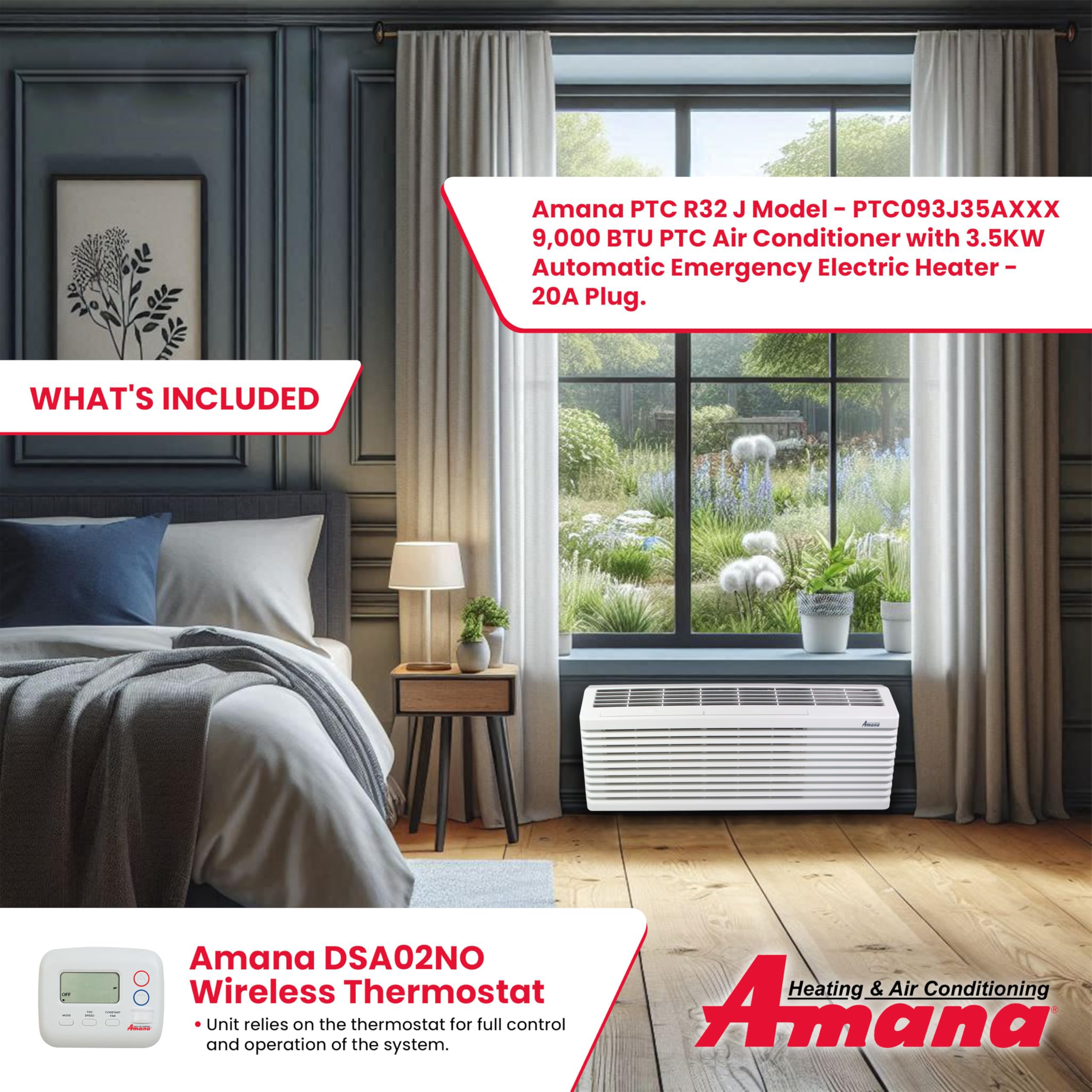 Amana Ptac 9,000 Btu Air Conditioner Pth09K35Axxx With 35 Kw Heater