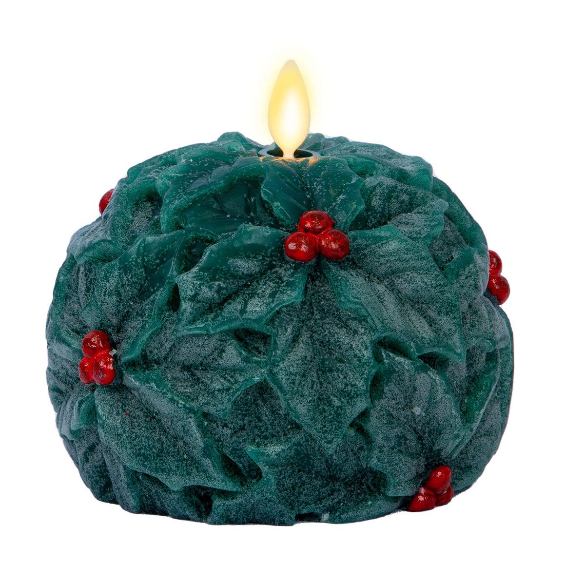 Luminara - Flameless Holiday Crystal Beads Glitter Sphere Candle - Chalky Green - Pack Of 1-4X4.25 - Auto Timer Built-In 5-Hour 