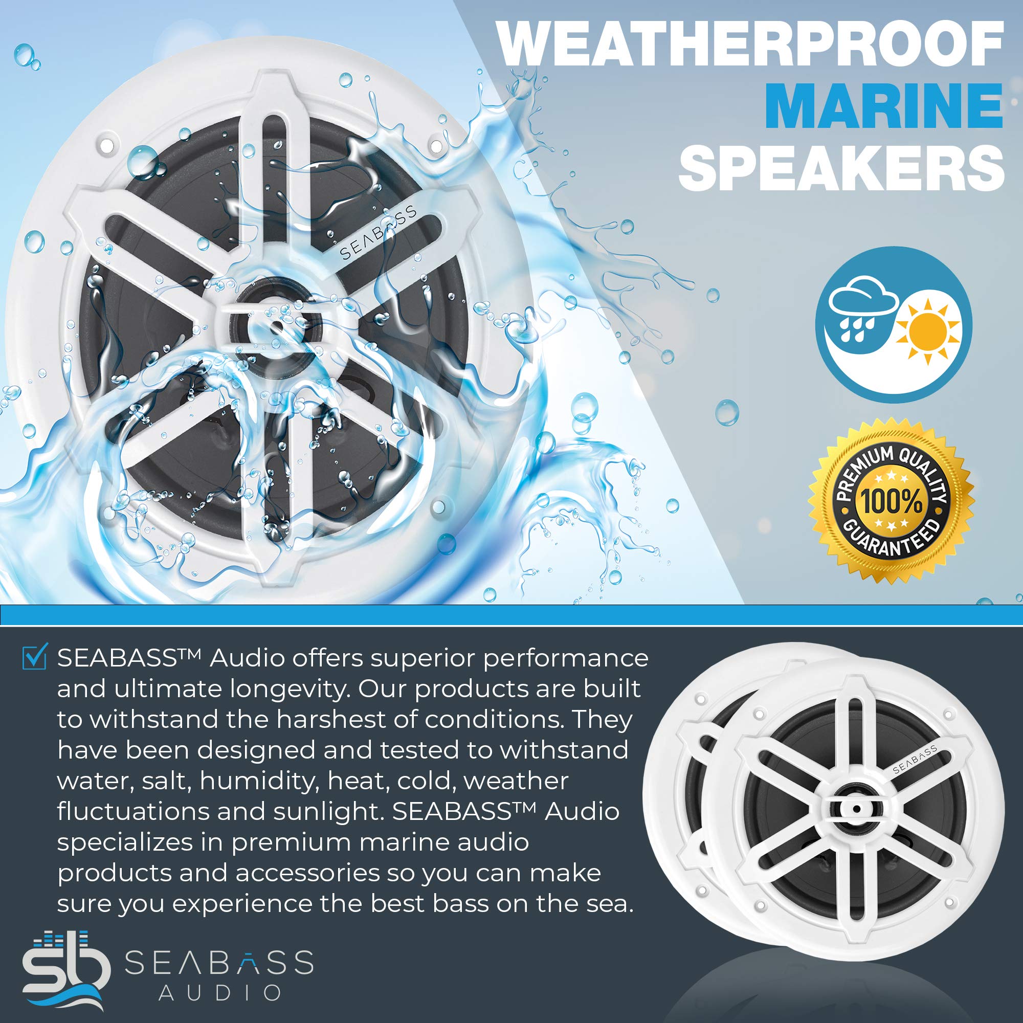 Seabass Premium 6.5    2 Way Weatherproof Marine Speakers W/Led Lighting (2 Pack)