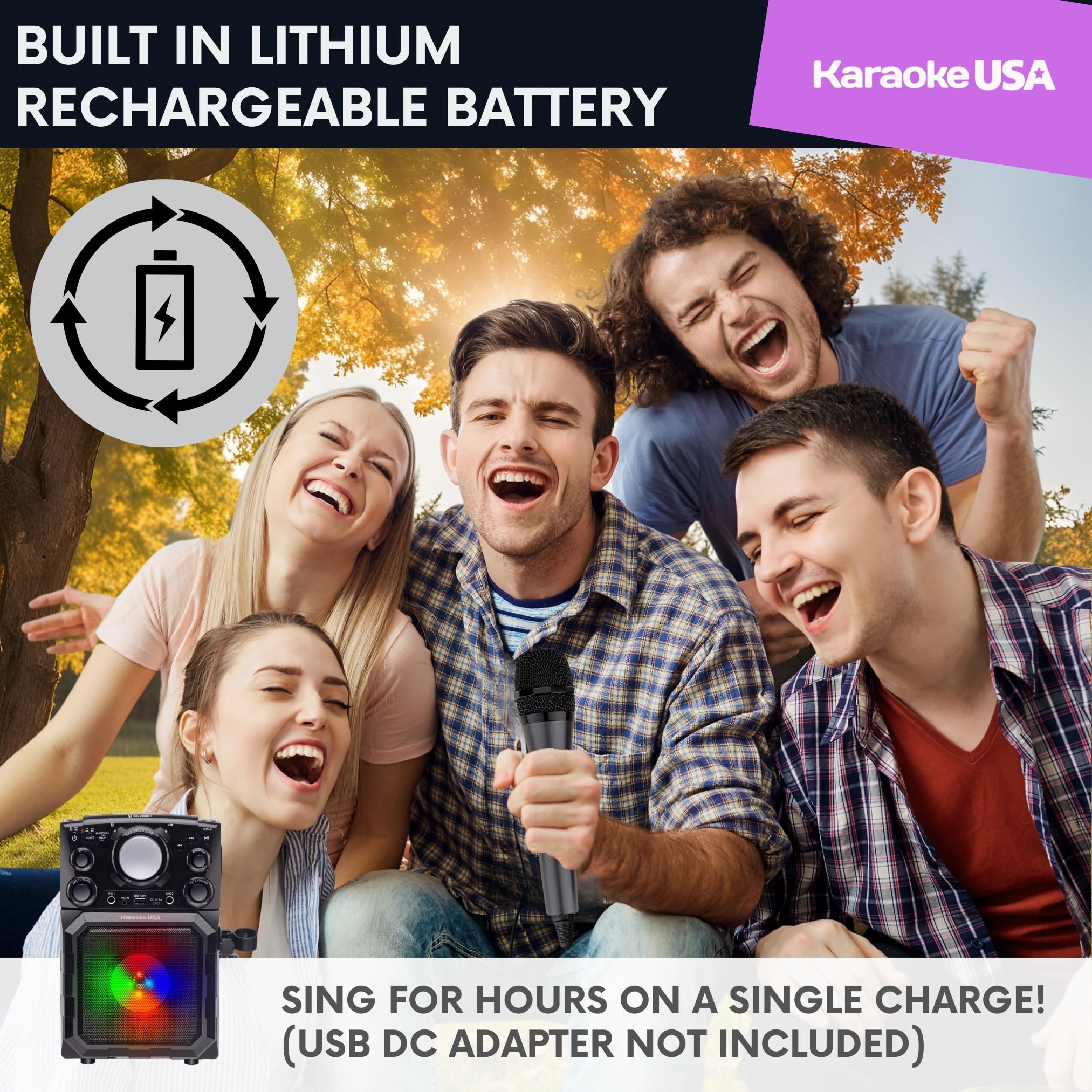 Karaoke Usa Portable Mp3 Karaoke Player With Bluetooth, Pa, And Built In Battery (Gq410) , Black