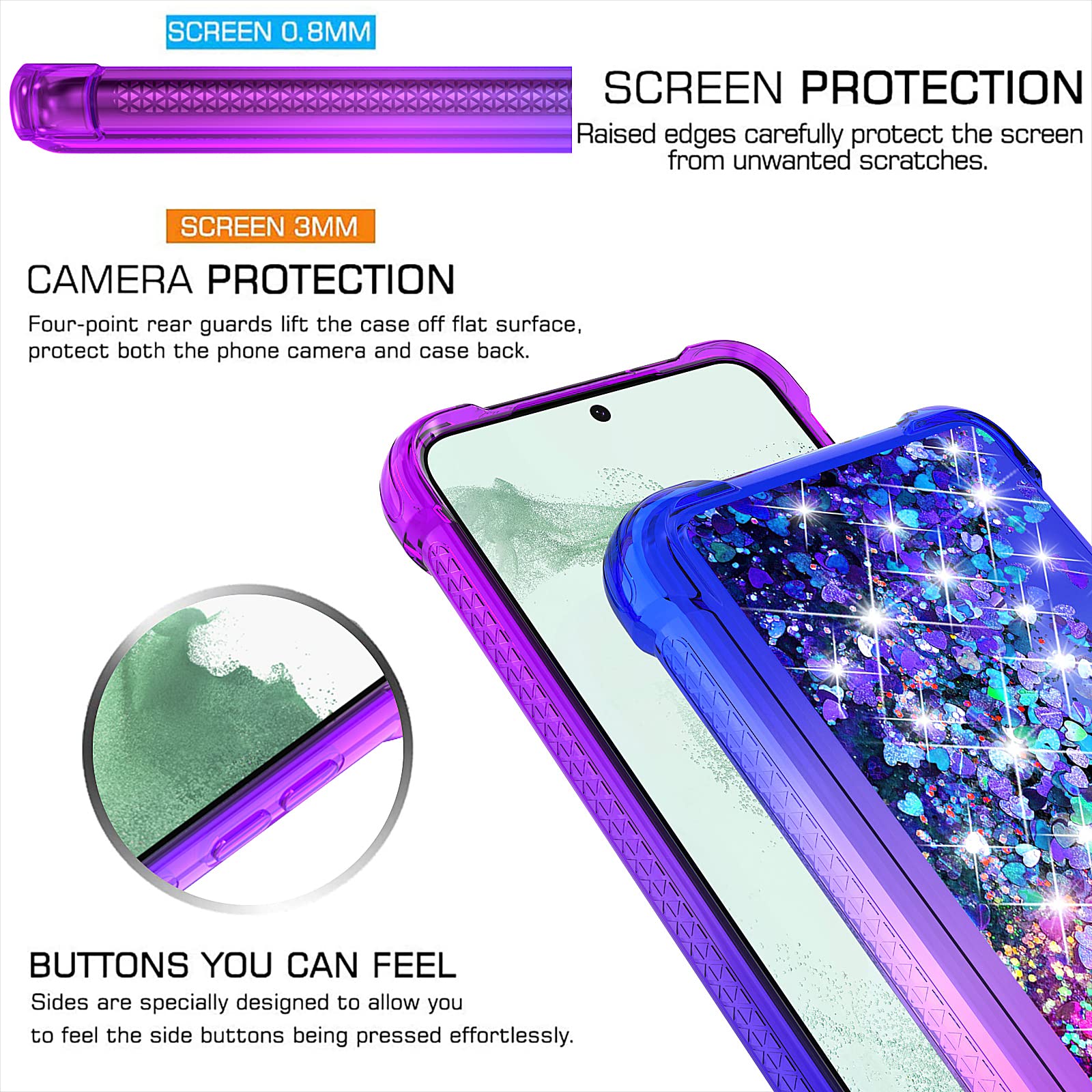YZOK Samsung Galaxy S23 Plus Phone Case Gradient Quicksand Glitter Liquid TPU Purple/Blue