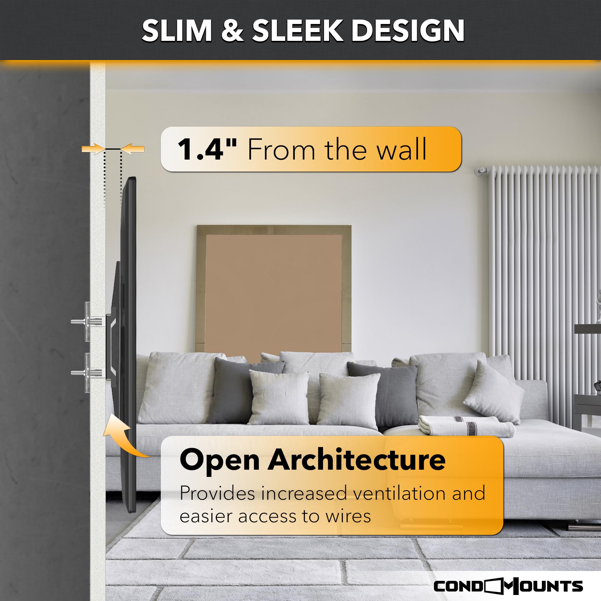 Condomounts Tvf8084 Fixed Tv Wall Mount For Steel Stud | No Stud Drywall | Tv Mount Metal Studs | Holds 200Lbs | Fits 42-In. To