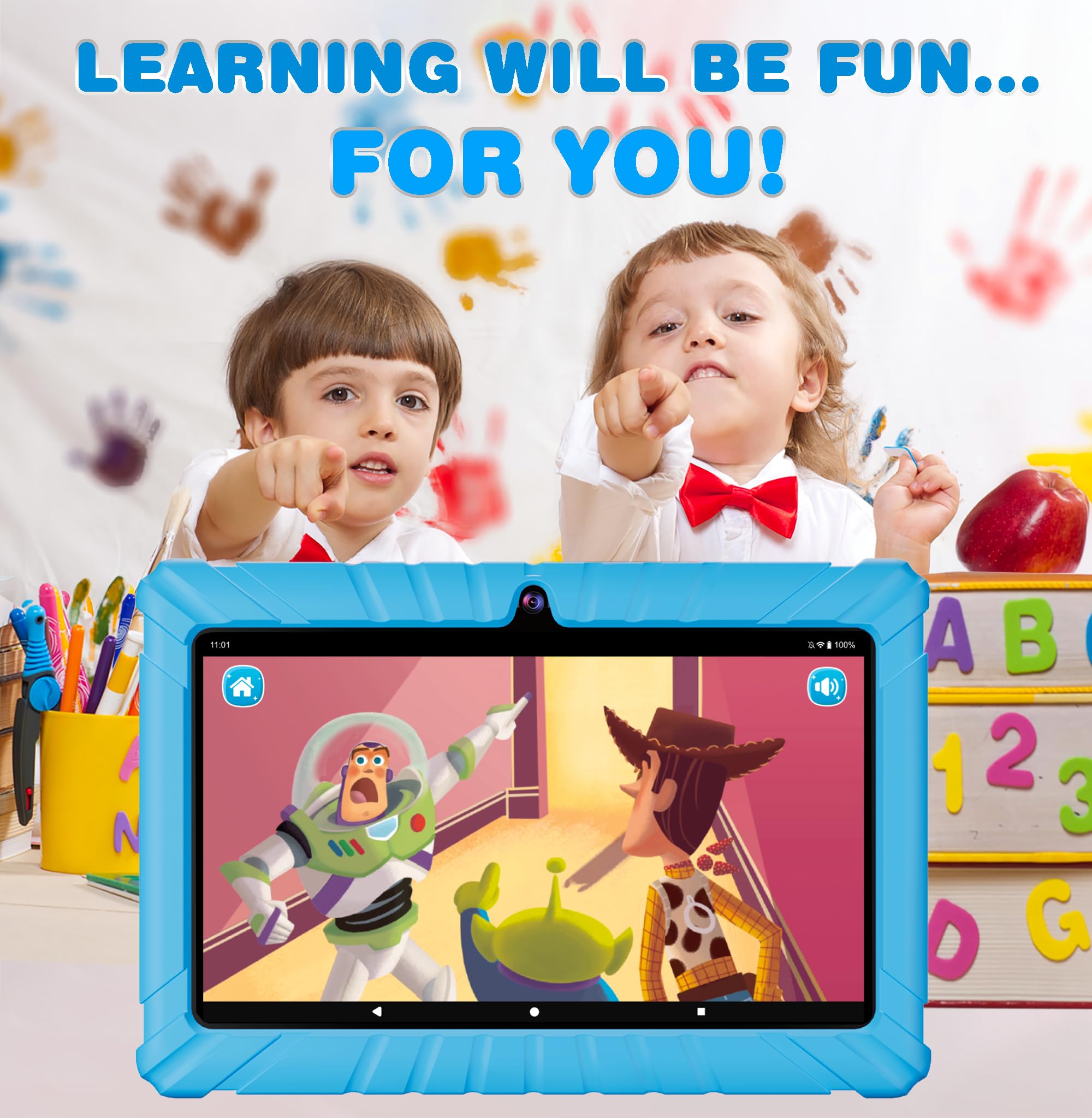 Contixo Kids Tablet V8, 7-Inch Hd, Ages 3-7, Toddler Tablet With Camera, Includes 50+ Disney Storybooks, Android, Light Blue
