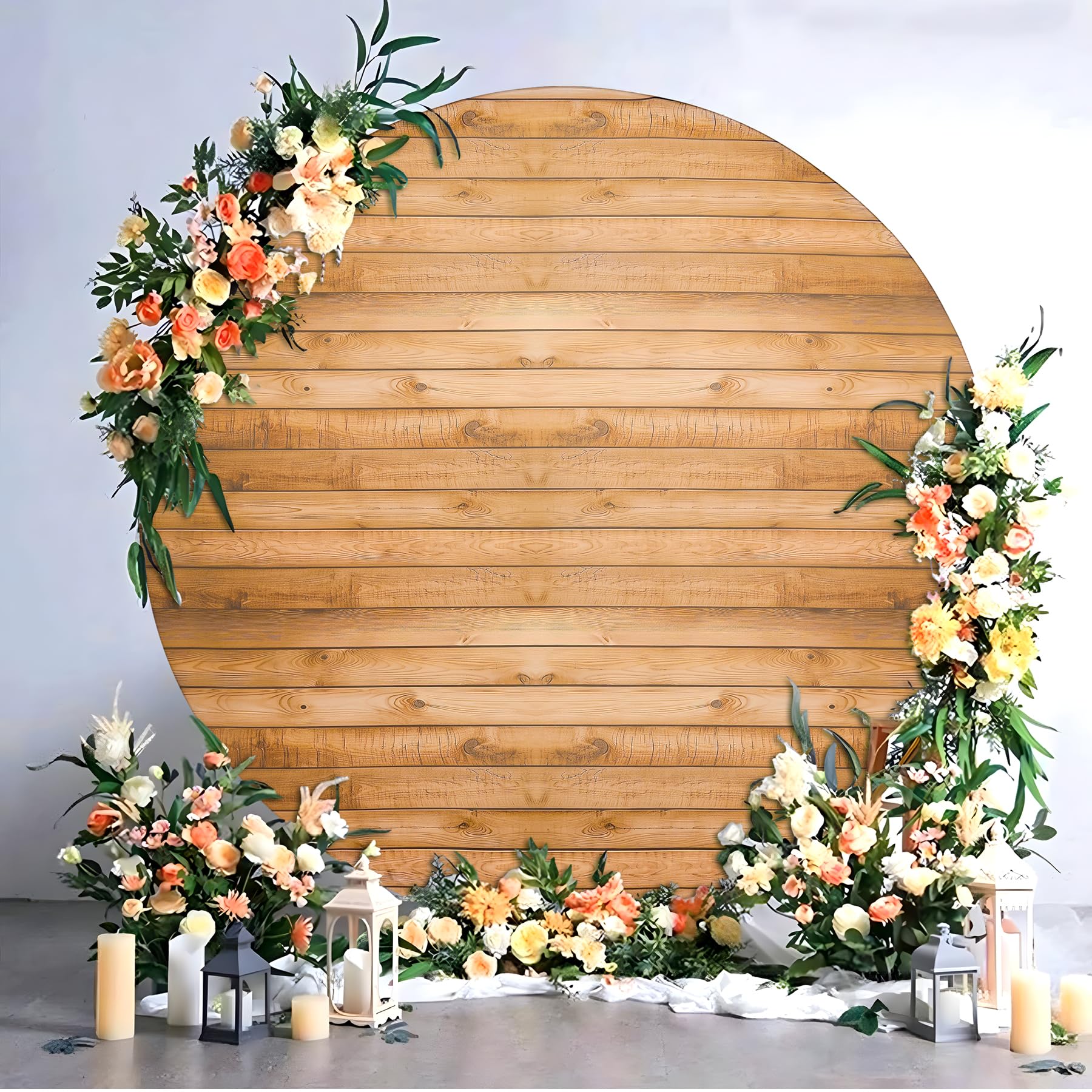 7.2FT Wood Grain Round Arch Backdrop Cover for 7/7.2ft Circle Stand, Wrinkle Free Circle Arch Background Cover, Vintage Wood Tex