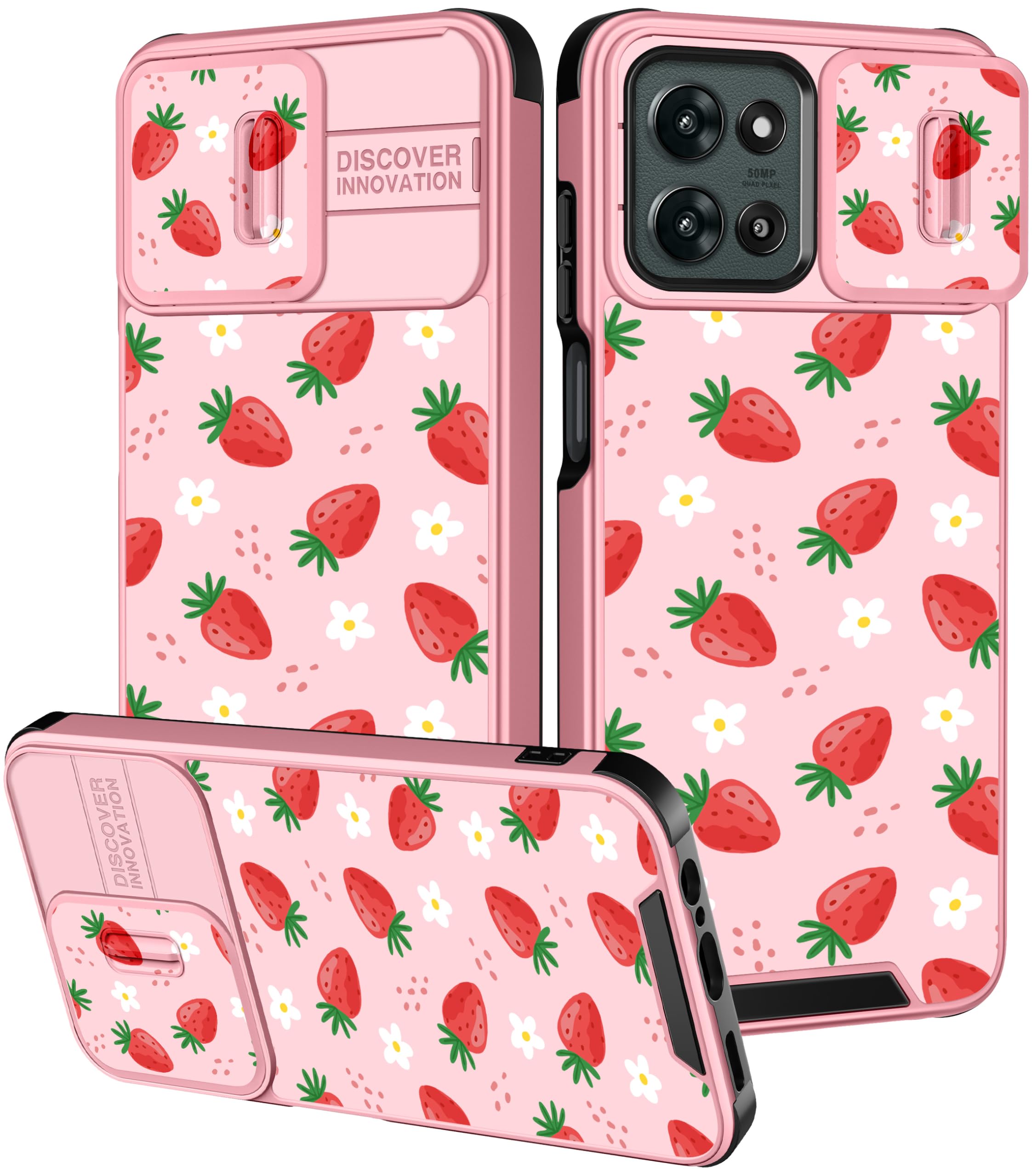 Buleens for Moto G 2026/2025 Case - Cute Design with Ring Stand & Camera Cover for Women Girly Strawberry Teens Phone Cover for 