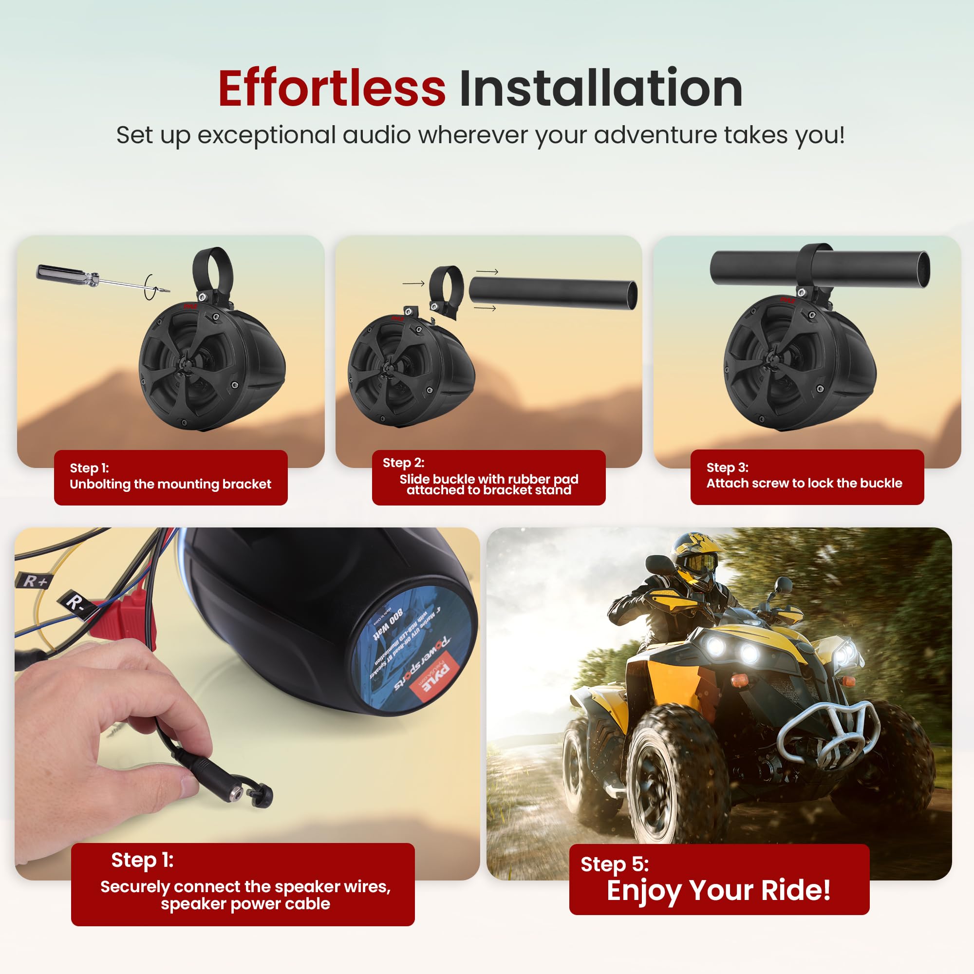 Pyle 2-Way Dual Waterproof Off-Road Speakers, 4 Inch 800 Watt Marine Grade Wakeboard Tower Speakers System, Full Range Outdoor A