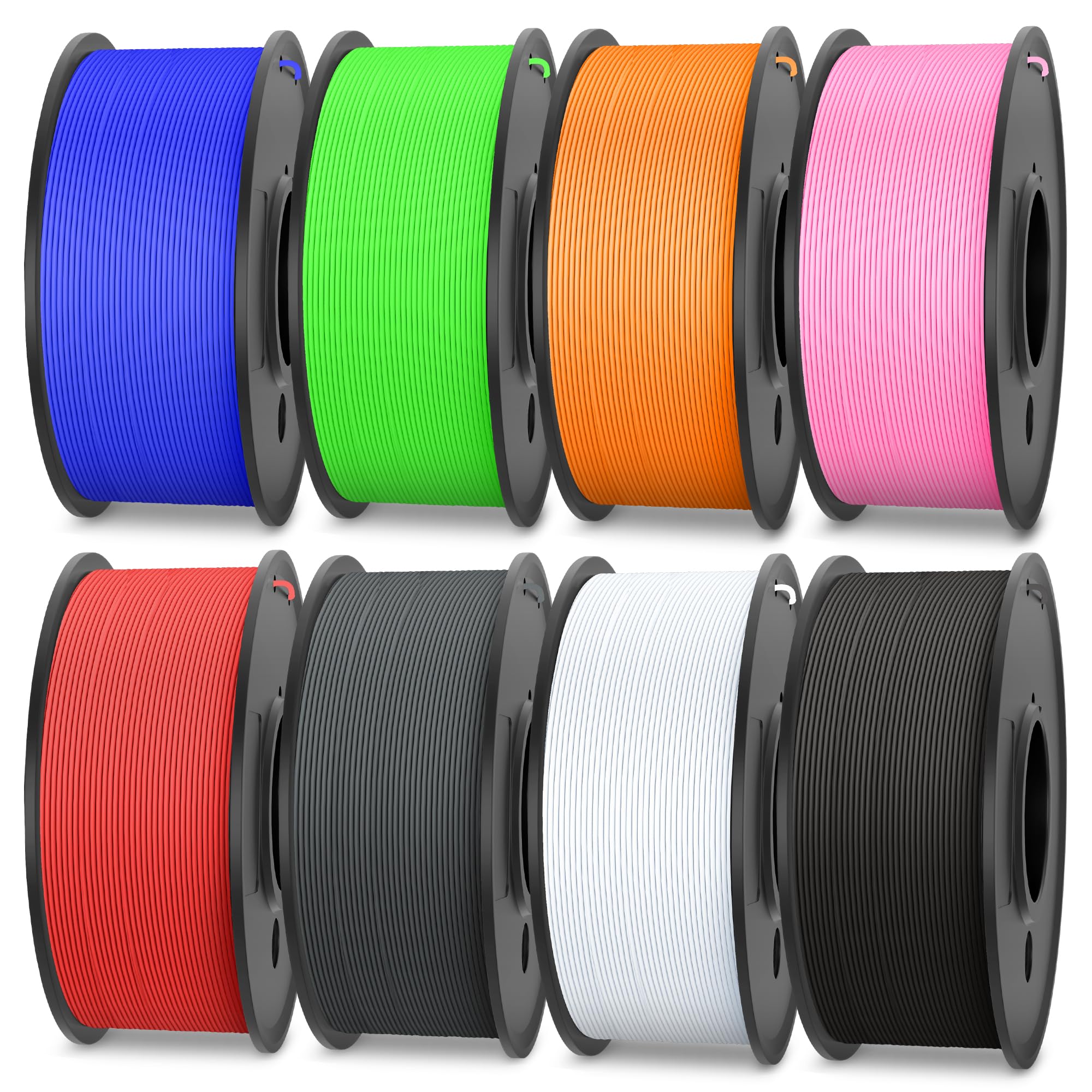 TECBEARS Rapid PETG Filament Bundle,High Speed 3D Printer Filament, High Toughness Matte PETG, 250g Each Spool, 8 Pack, Black+Wh