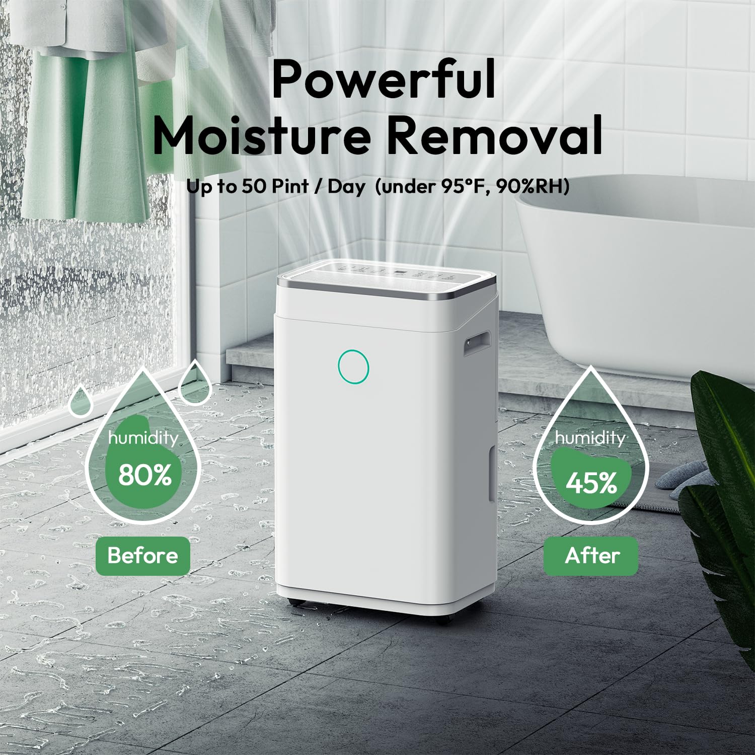 Humilabs Dehumidifier For Basement 1.7 Gallon Tank, 50 Pint 4500 Sq.Ft Home Dehumidifiers With Drain Hose,Quiet Sleep Mode, Auto