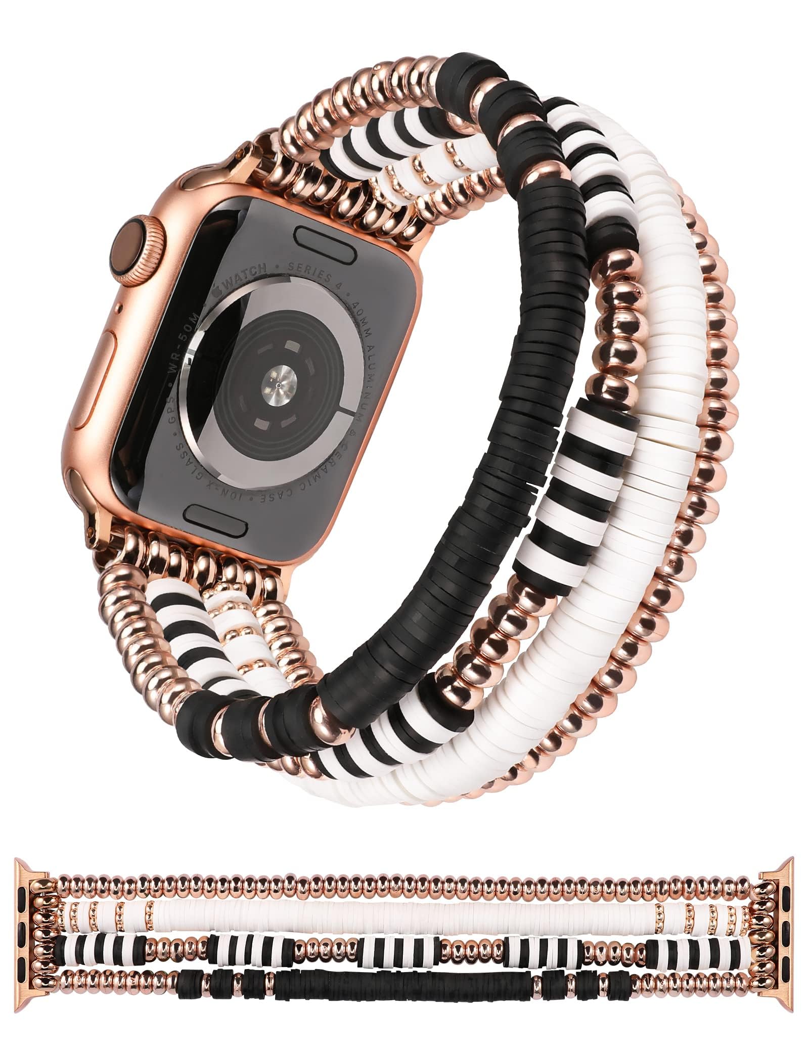 TOYOUTHS Heishi Beaded Strap Compatible with Apple Watch Band Women Kids Girl Cute Elastic Polymer Clay Preppy Stack Bracelet fo