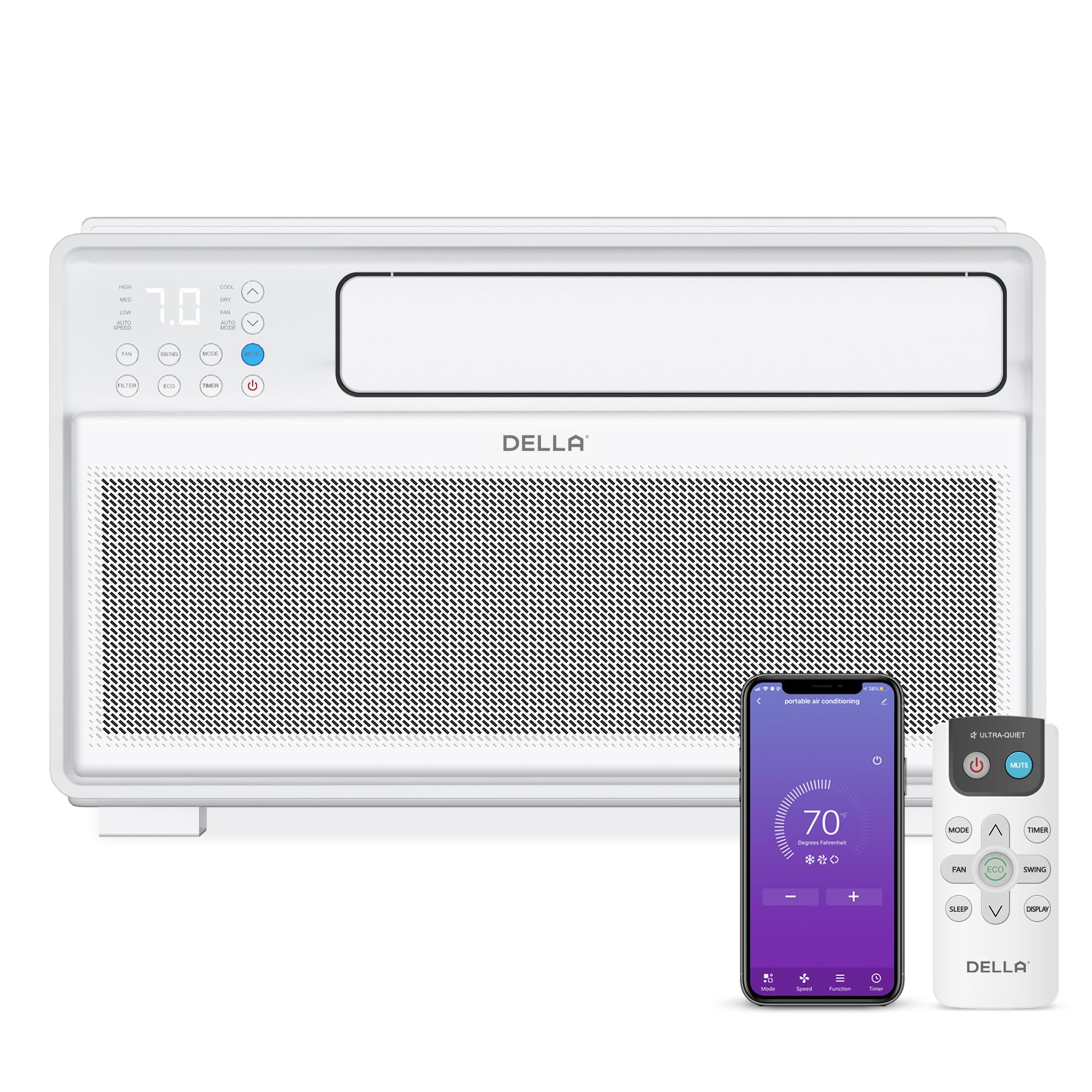 Della 10000 Btu Smart Inverter Window Air Conditioner Ultra Quiet Ac Unit Cools Up To 440 Sq.Ft., Works With Alexa, Geo Location
