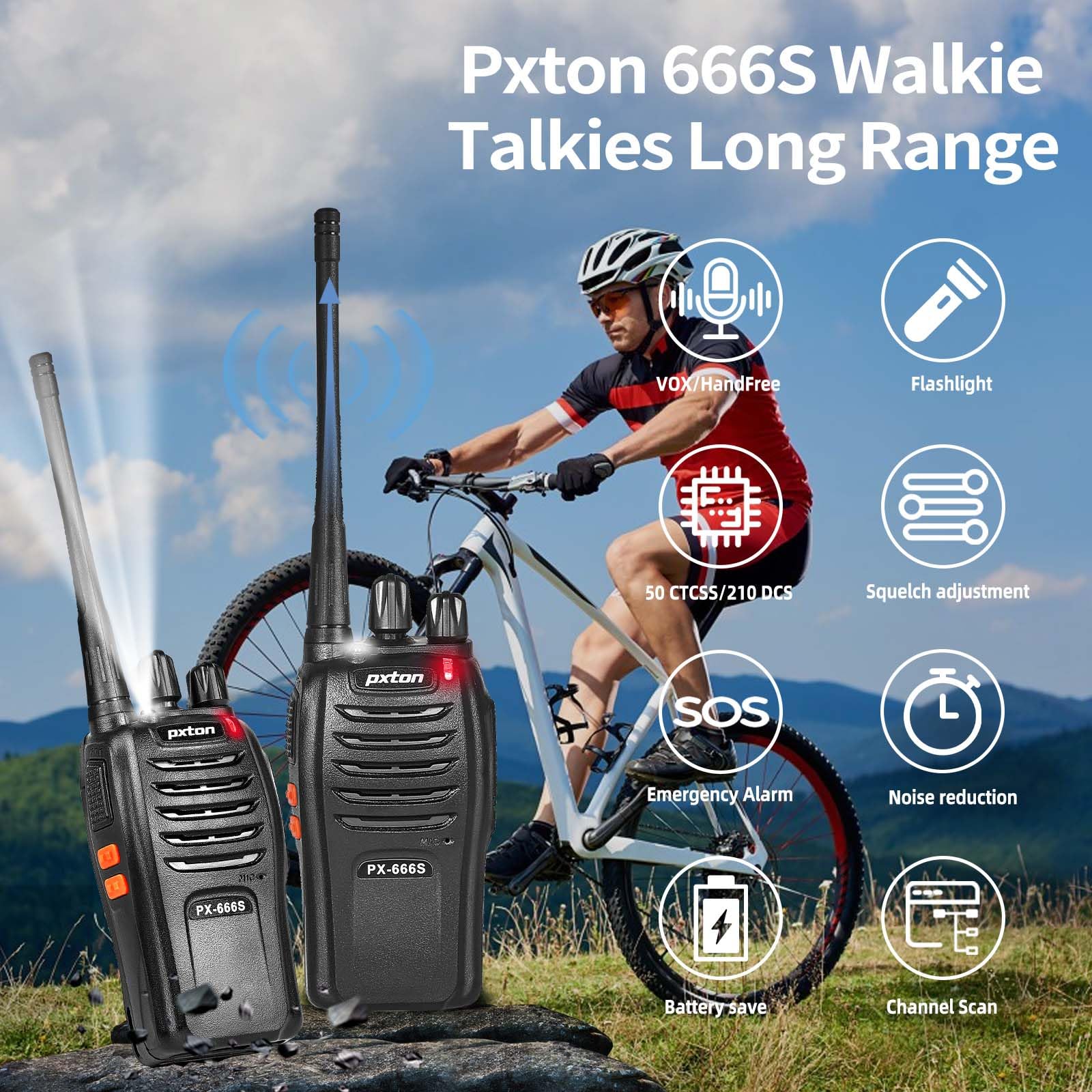 Pxton Walkie Talkies, 666S Walkie Talkies For Adults Long Range Rechargeable With Headphones And Li Ion Battery,2 Way Radios Has