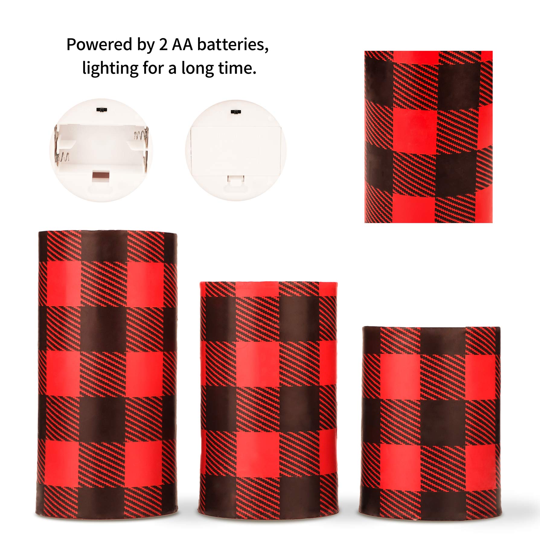 Silverstro Christmas Red Flameless Candles: Farmhouse Theme Flickering Real Wax Buffalo Check Decorative Candles With Remote - H
