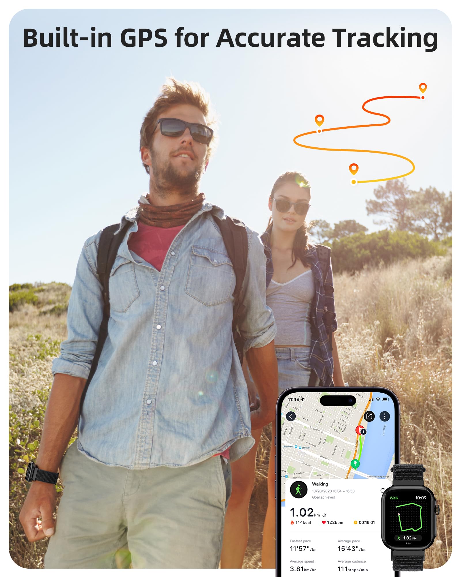 Parsonver Built-In Gps Smart Watch For Men Women With Bluetooth Calling, Gps Fitness Activity Tracker 100+ Sport Modes, Heart Ra