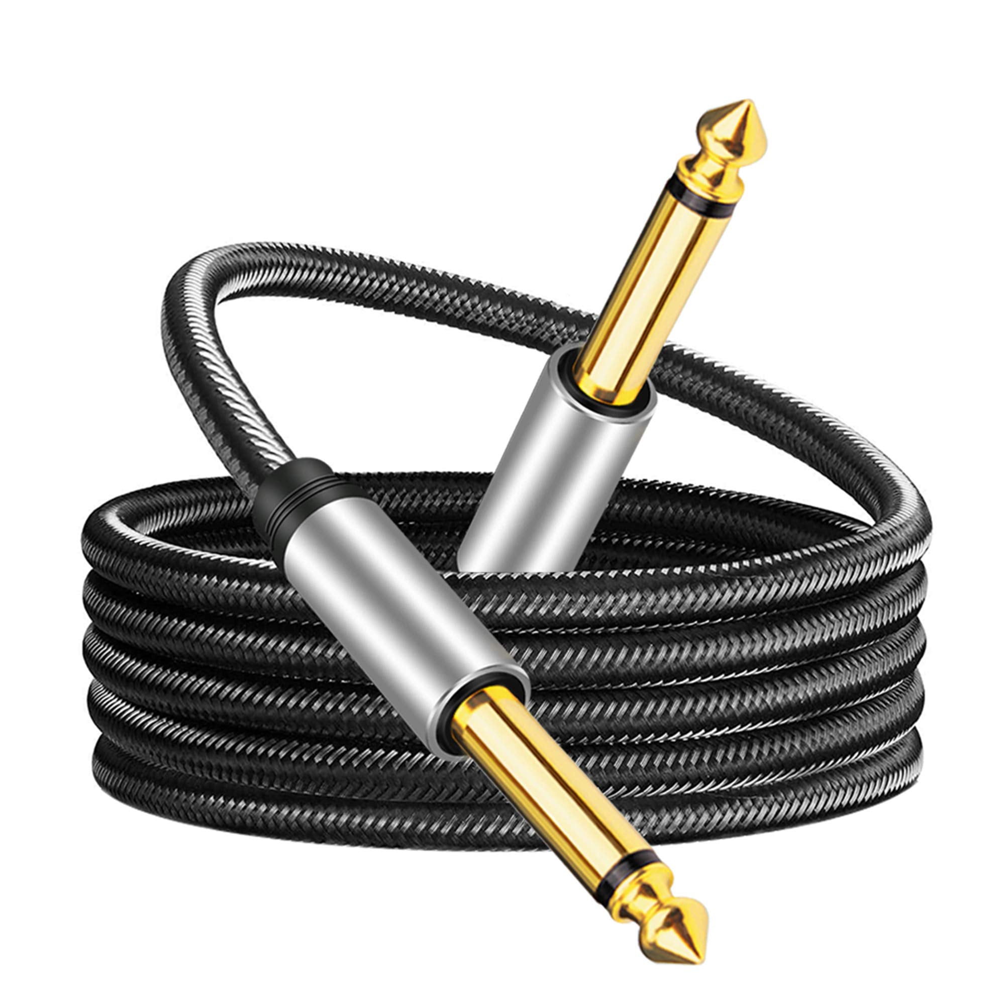 Jelly Tang 6.35mm Instrument Cable 3Ft,Silver Color Premium 6.35mm Mono Jack 1/4 TS Cable Unbalanced Guitar Patch Cords/Instrume