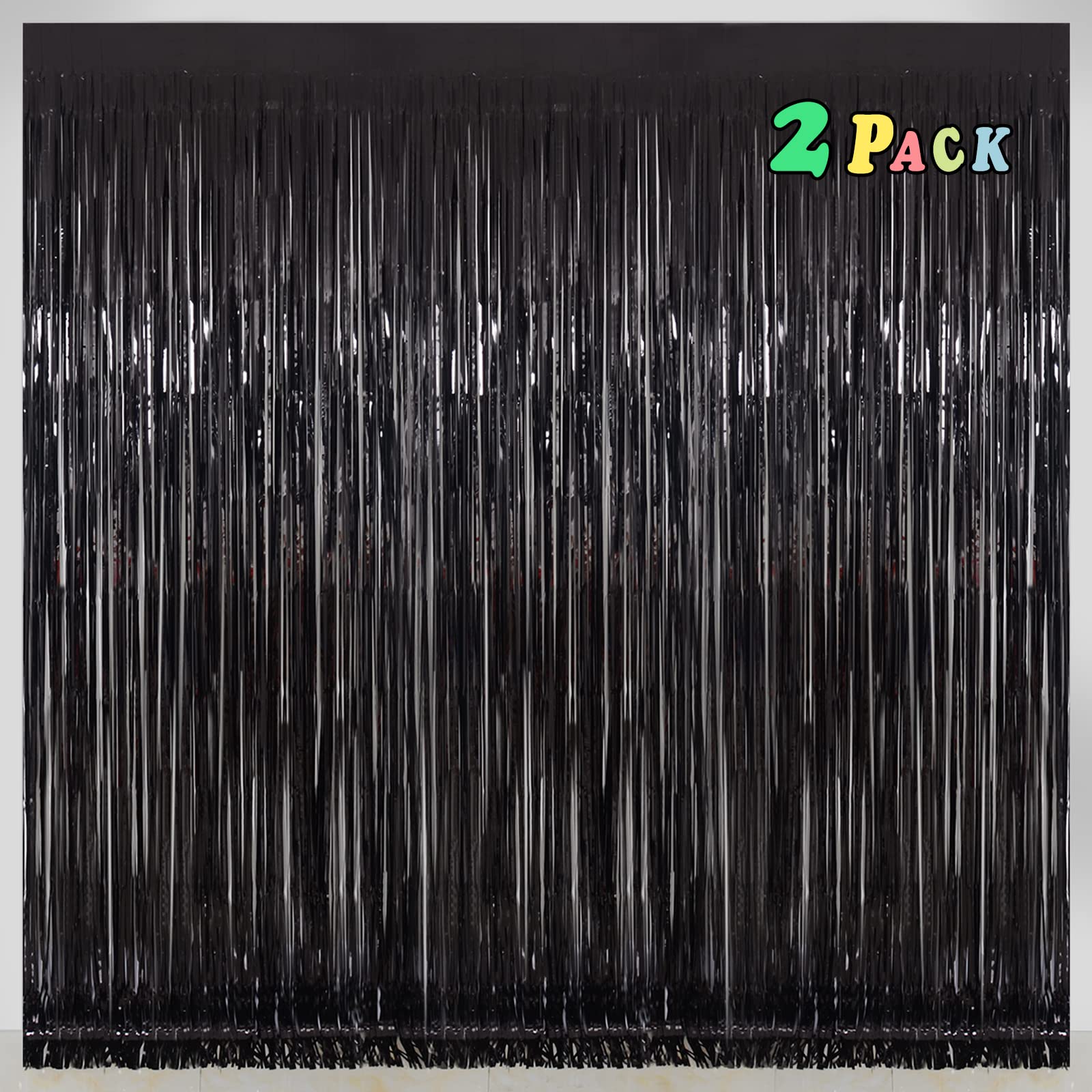 Black [Tinsel] Foil Fringe [Curtain]S, Melsan 3.2 X 8 Ft Streamer Backdrop For Birthday, Graduation, Fiesta, Halloween [Party] D