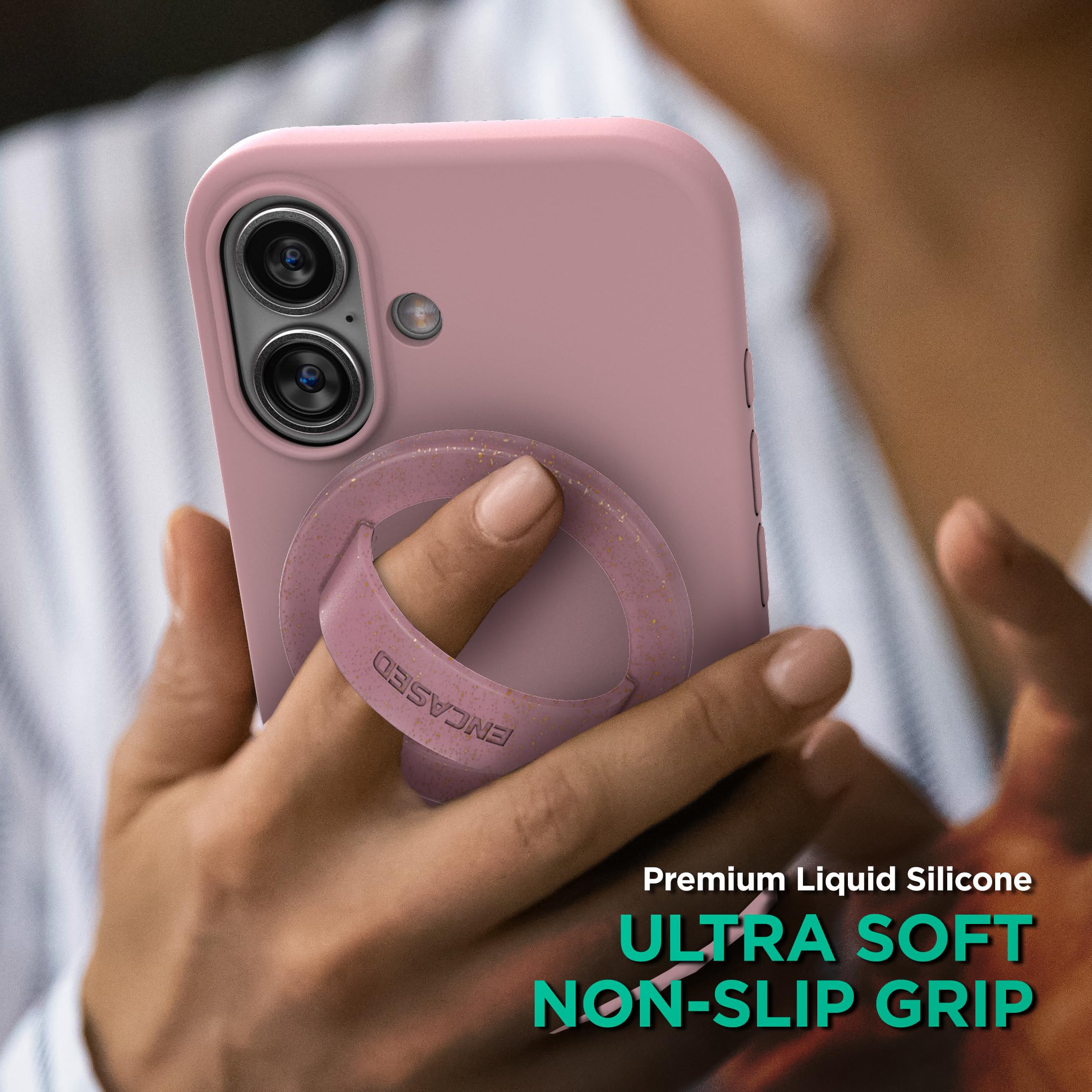 Encased Magnetic Phone Grip Holder (Compatible With Magsafe) Thin Silicone Finger Loop Ring For Iphone (Pink Glitter)