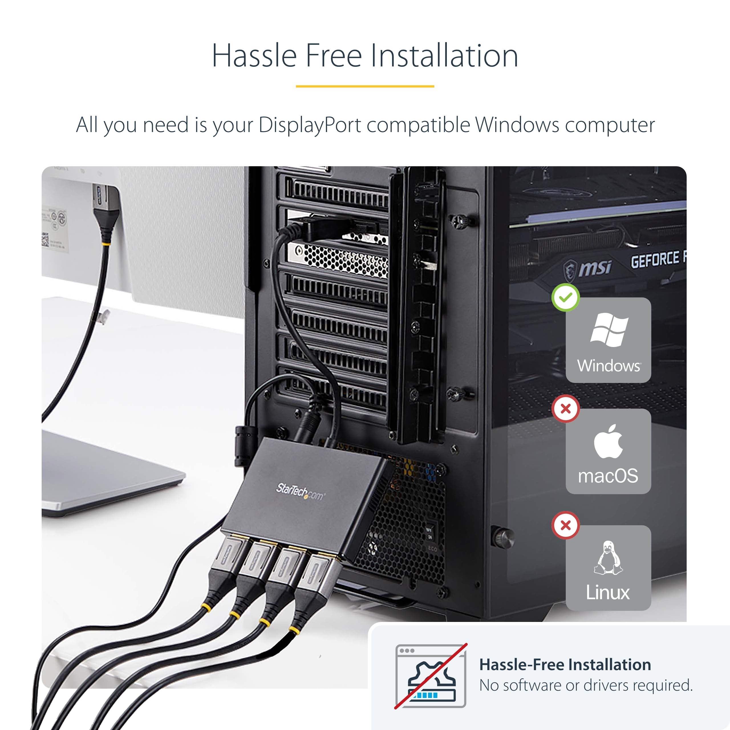 Startech.Com 4-Port Displayport 1.2 Splitter, Displayport To 4X Dp Multi-Monitor Adapter, Quad 1080P 60Hz Computer Mst Hub, Wind