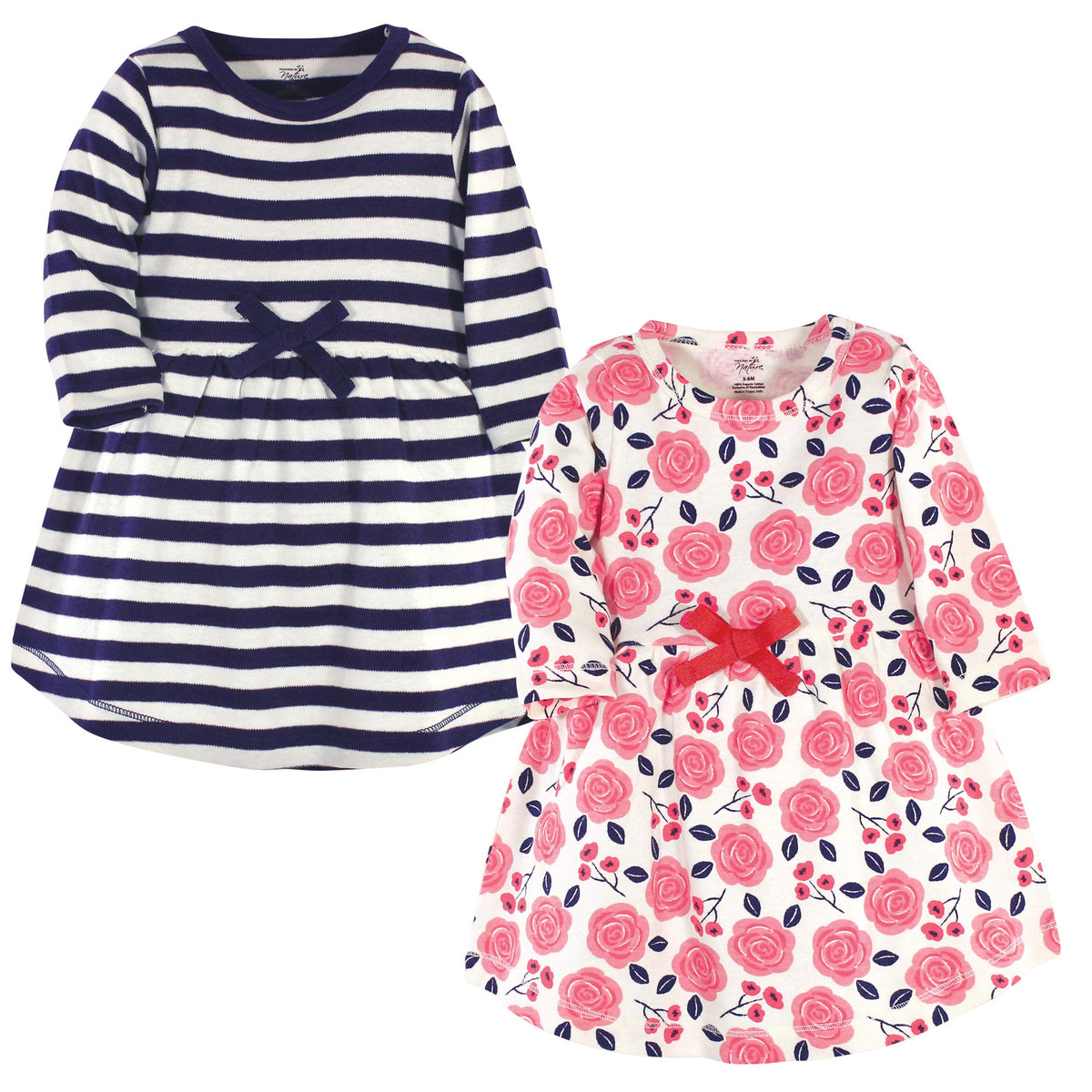 Touched By Nature Girls, Toddler, Baby And Womens Organic Cotton Short Sleeve And Long Sleeve Dresses, Coral Rose Long Sleeve, 1