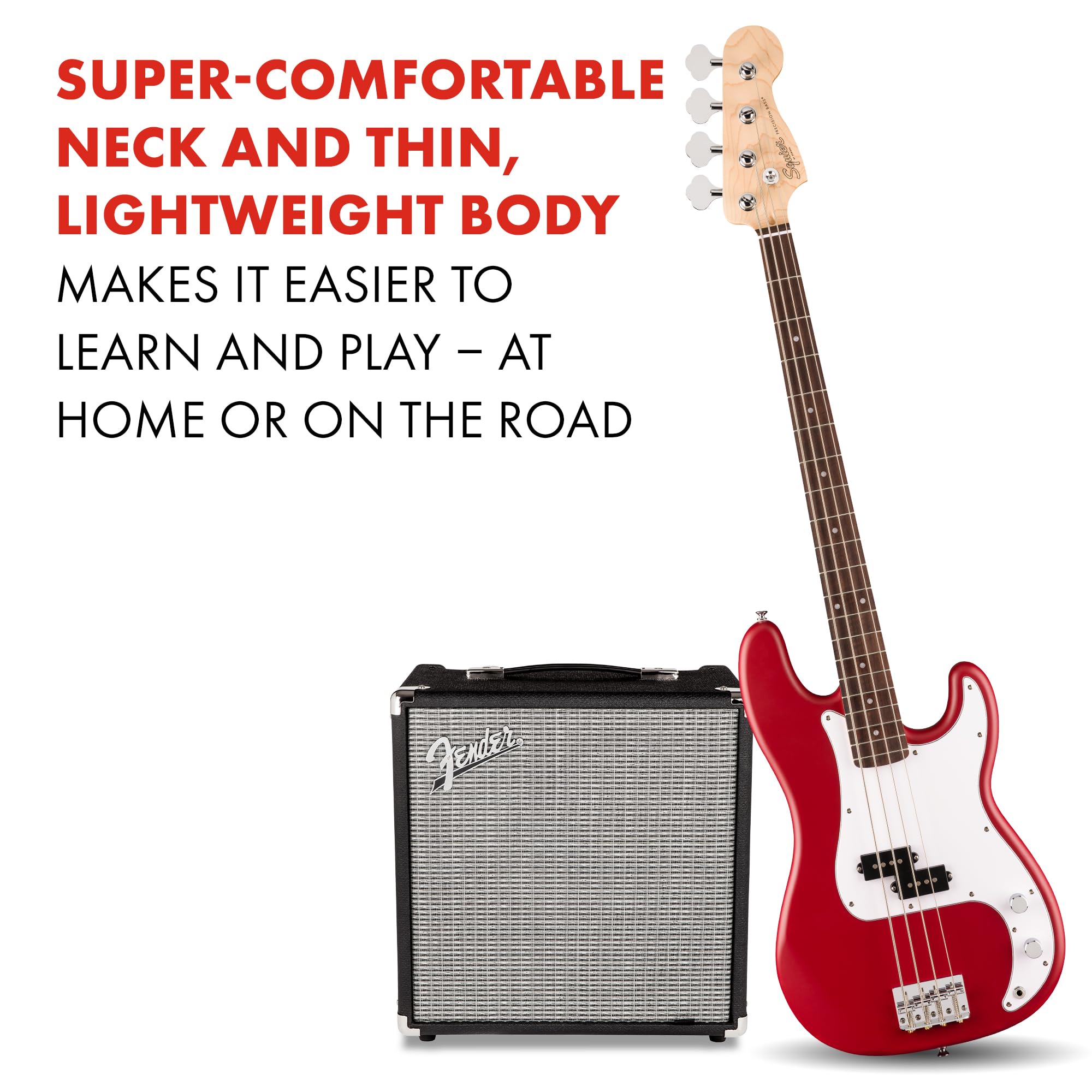 Fender Squier Debut Series Precision Bass Guitar, Beginner Guitar, With 2 Year Warranty, Includes Free Lessons, Dakota Red With