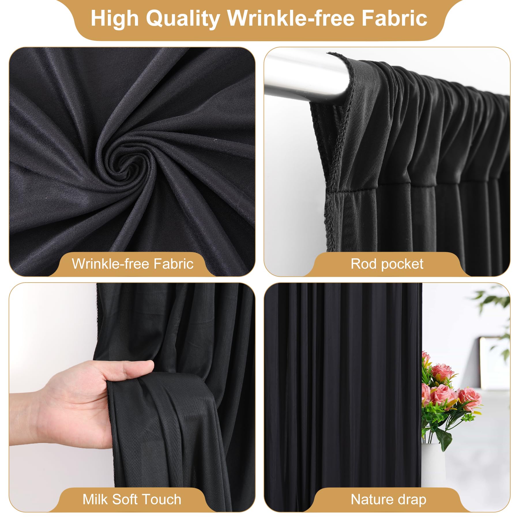 Black Backdrop Curtains For Parties, Soft Fabric Drapes Wedding Black Curtain Backdrop For Birthday Party Decorations Background