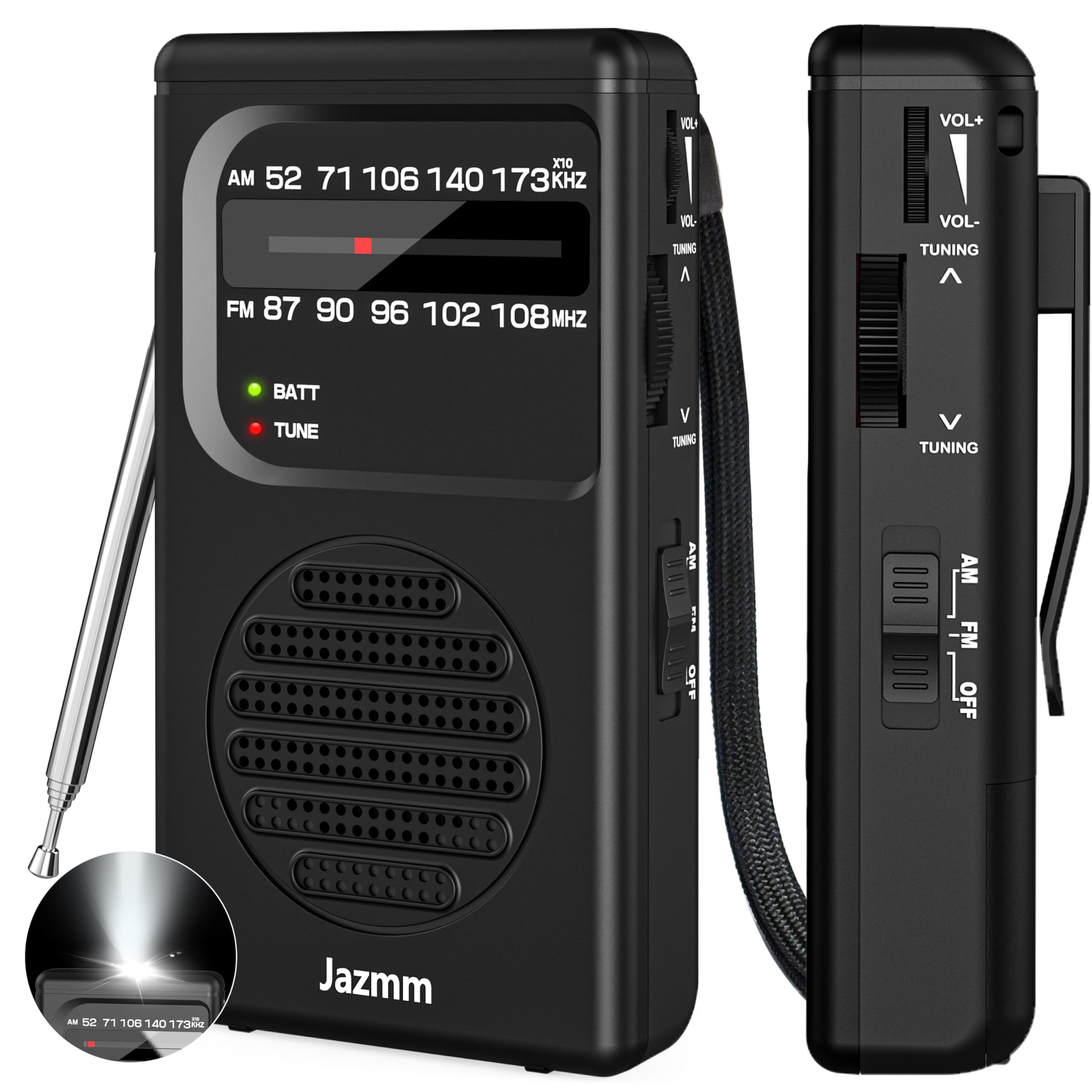Jazmm Portable Radio Am Fm,Battery Operated Radio With 3W Large Speaker,Transistor Radios With Best Reception,Pocket Radio With