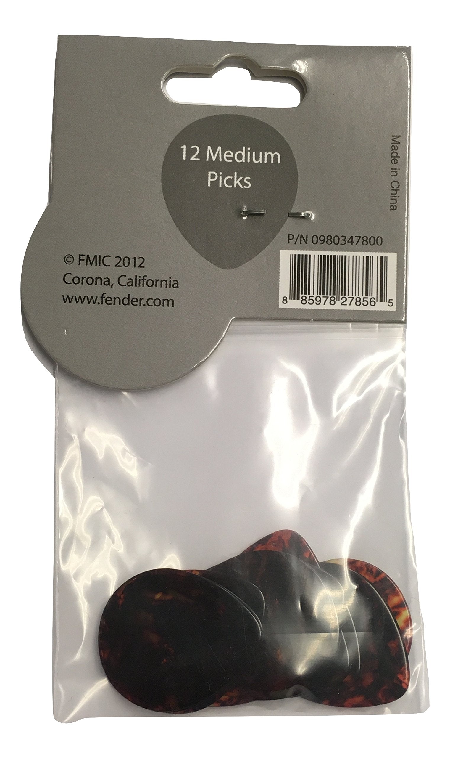 Fender Classic Celluloid Guitar Picks 347 Shape, Tortoise Shell, Medium, 12 Pack