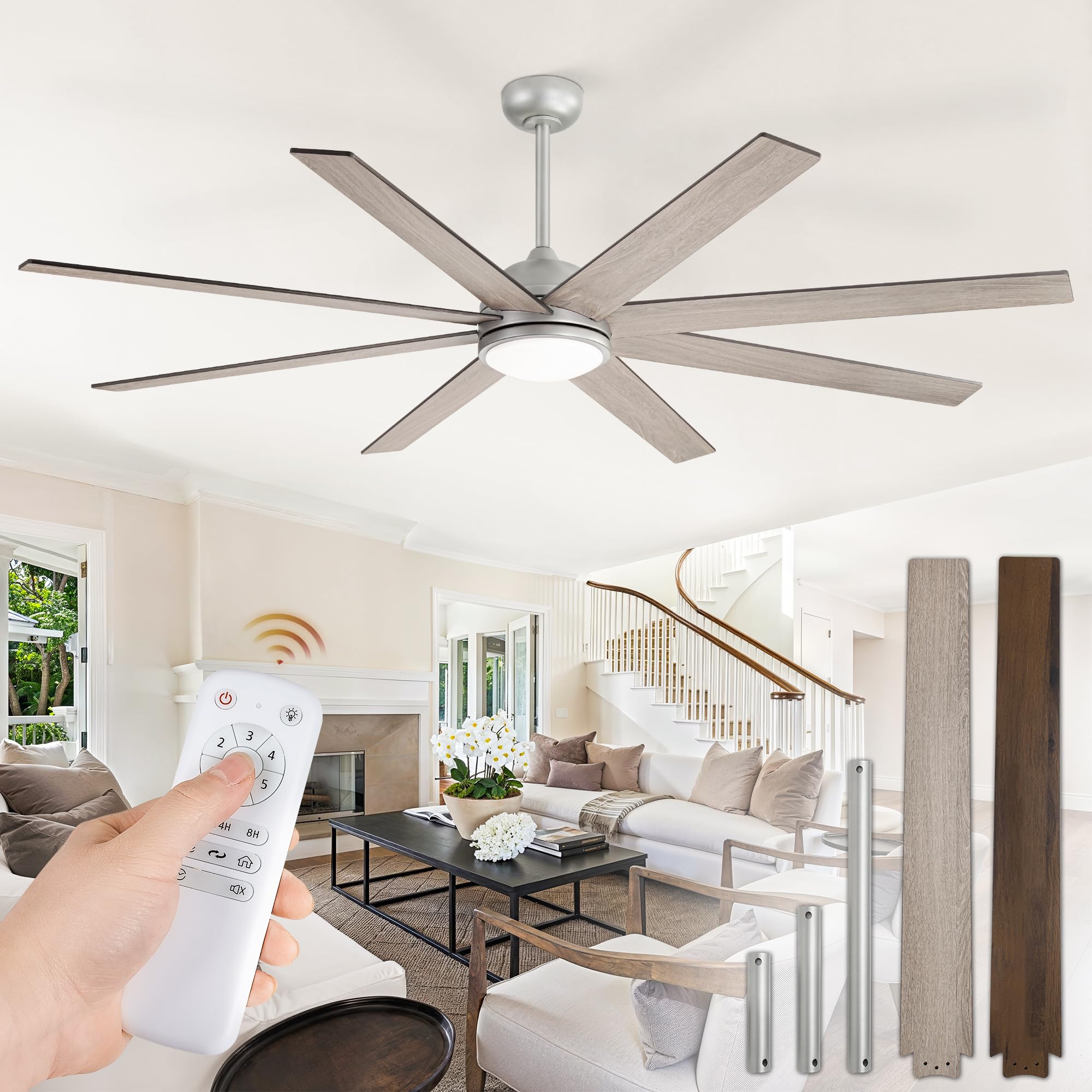 Fanbulous Ceiling Fans With Lights, 72 Inch Large Ceiling Fan With Light And Remote, Outdoor Grey Ceiling Fan For Living Room Pa