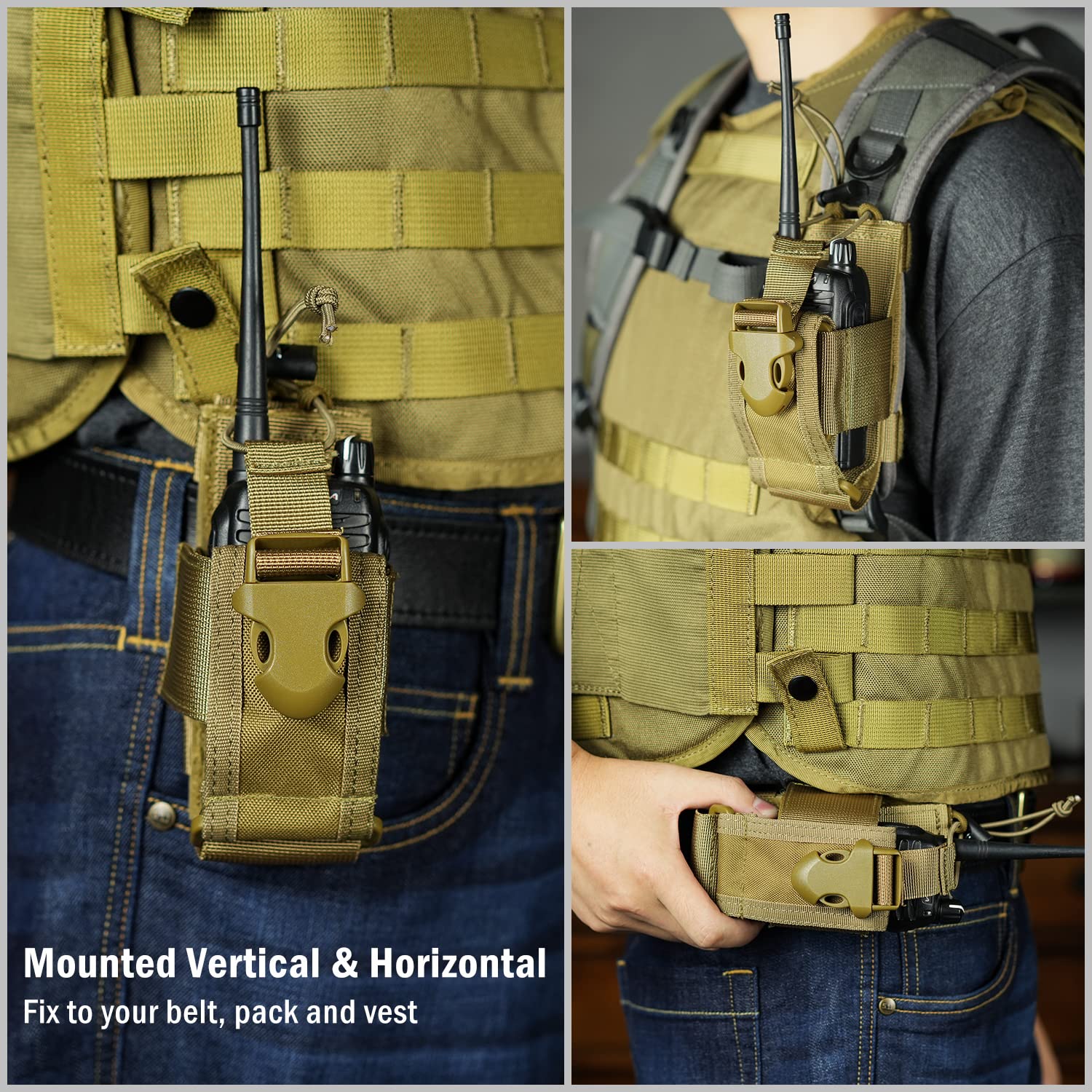 Viperade Radio Holster, Molle Radio Pouch For Vest, Universal Walkie Talkie Holster For Duty Belt, Police Radio Holder Tactical For Baofeng, Motorola