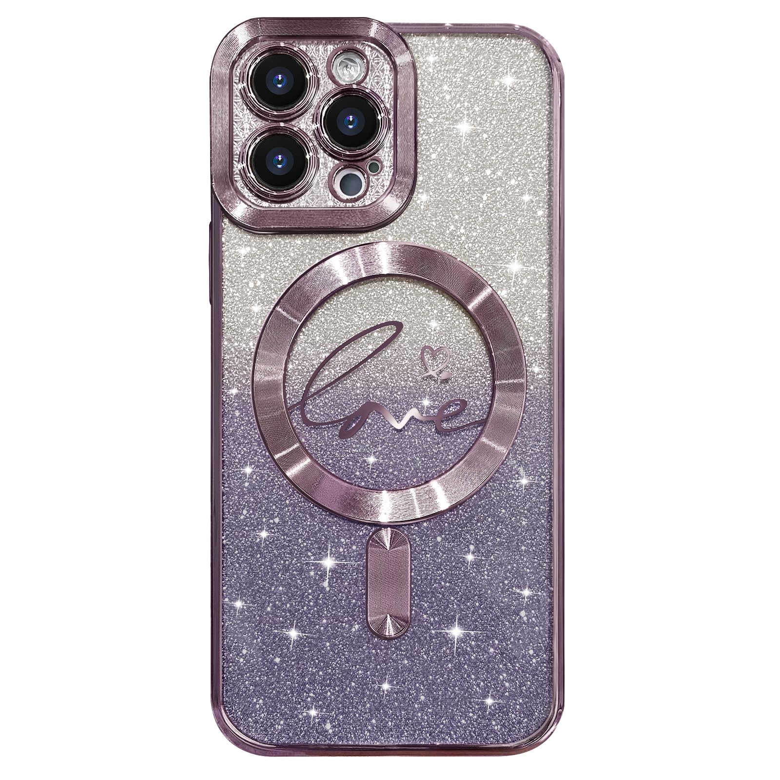 Hython For Iphone 12 Pro Case Glitter, Clear Magnetic Phone Cases With Luxury Love Heart Pattern [Compatible With Magsafe] Bling