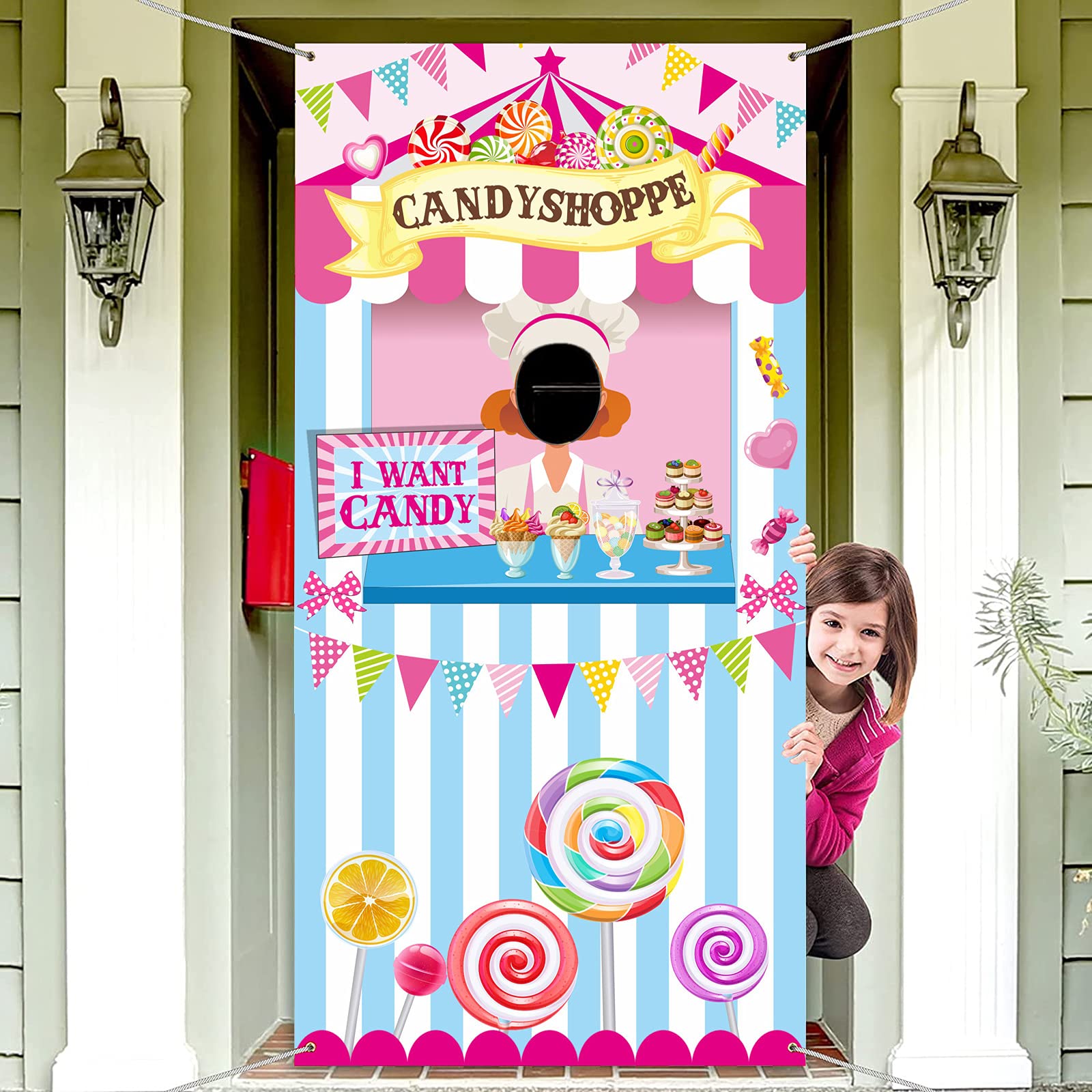 Candy Shop Party Decoration Sweet Shoppe Hanging Banner Background Carnival Photo Door Decor Backdrop Props 70.87 X 35.43 Inch L