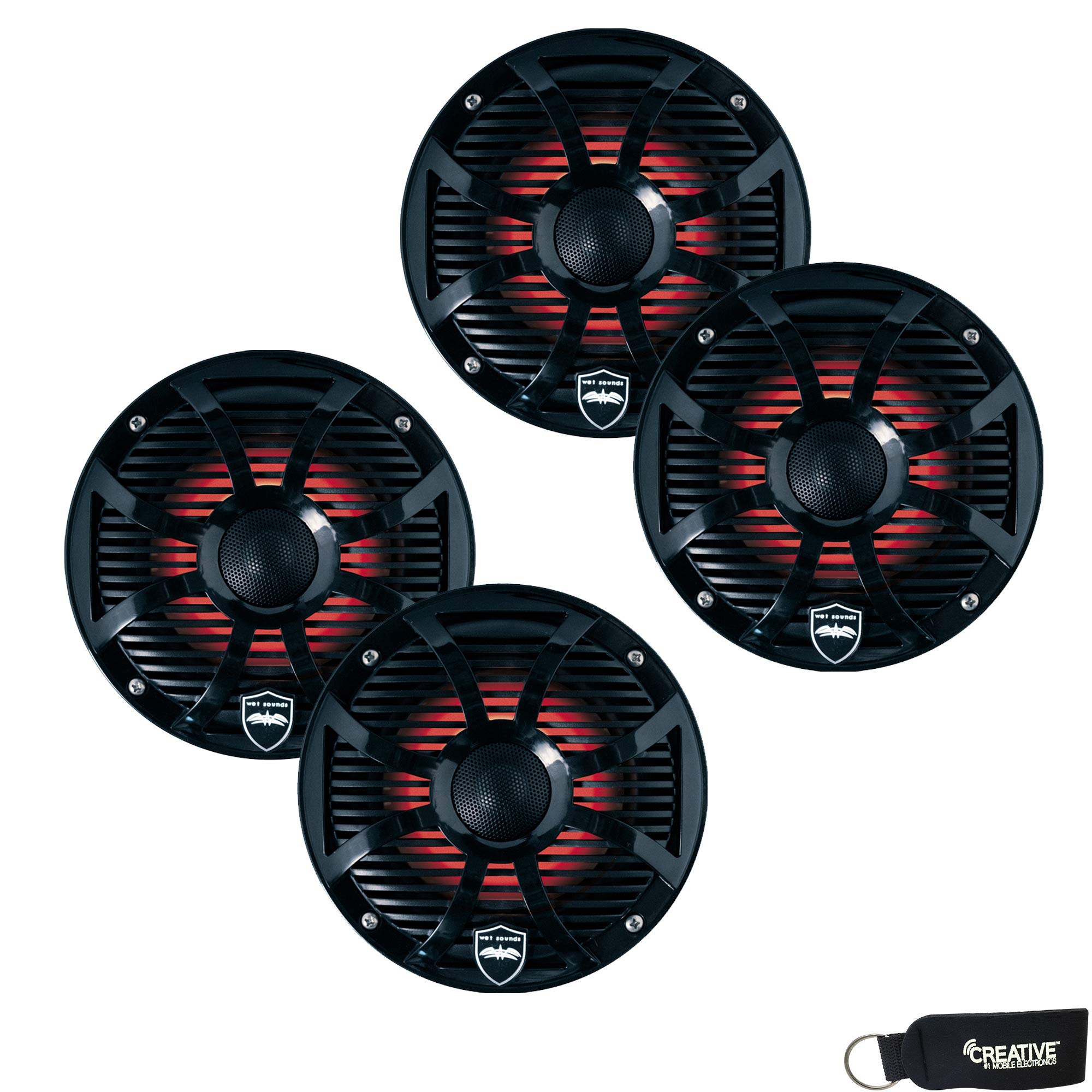 Wet Sounds - Two Pairs of REVO 6-SWB Black Closed SW Grille 6.5 Inch Marine LED Coaxial Speakers