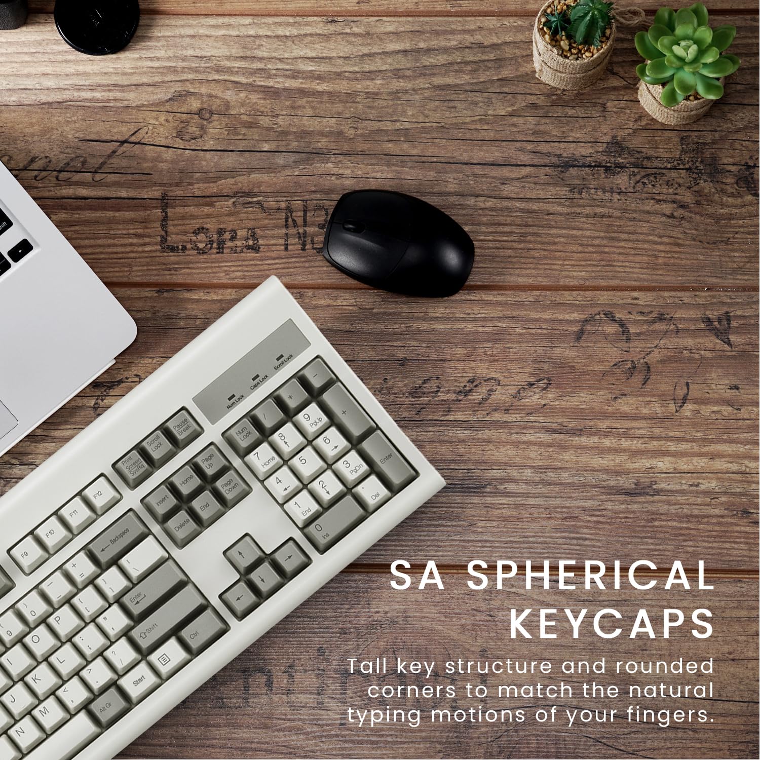 Perixx Periboard 106M, Wired Performance Full Size Usb Keyboard, Curved Ergonomic Keys, Classic Retro Gray/White Color, Us Engli