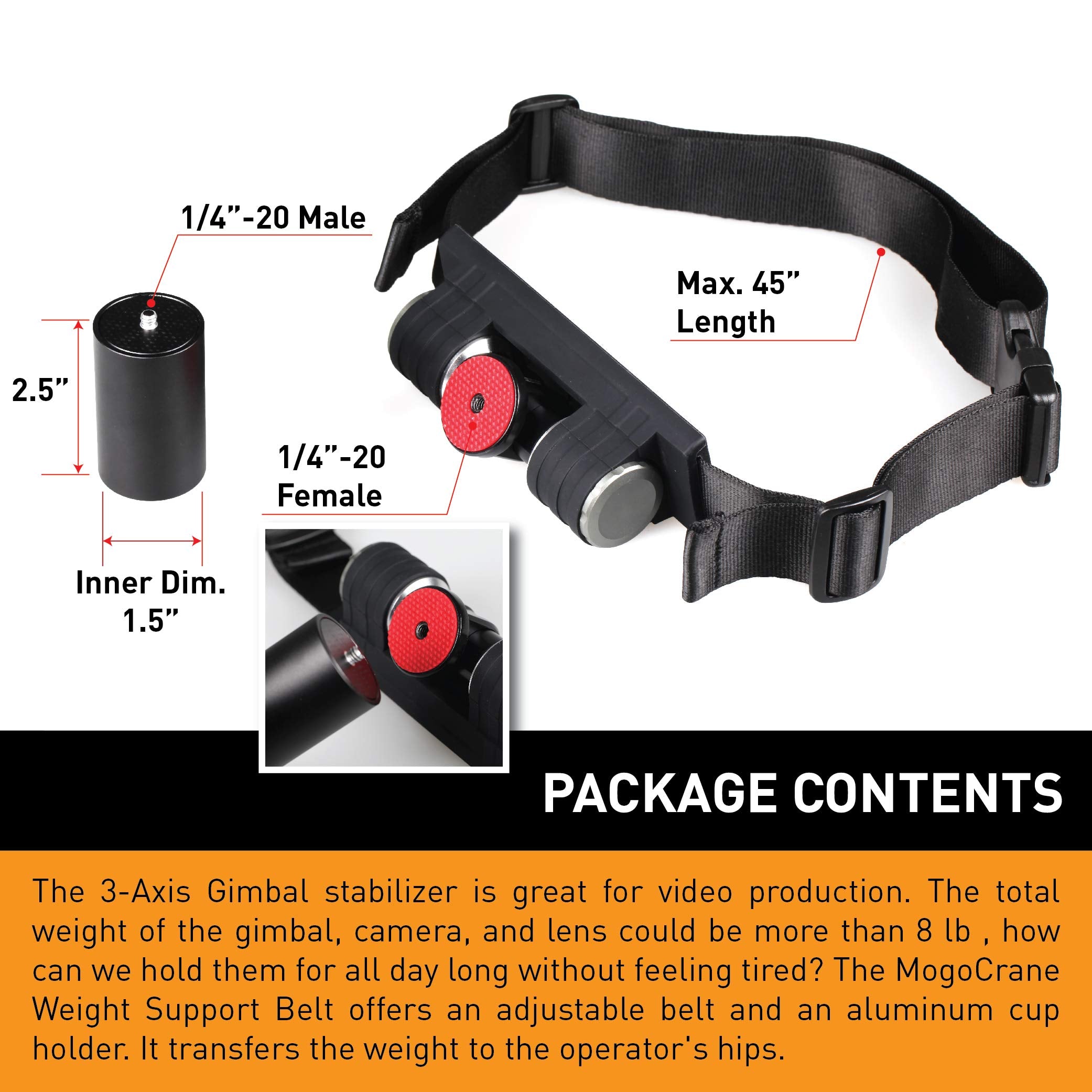 Kamerar Mogocrane Belt Kit, Weight Support For Single Handed Gimbal Stabilizer, Dji Ronin S, Zhiyun Crane 2, Crane Plus, Moza Air 2, Aircross, Hold The Gimbal Easier And Longer