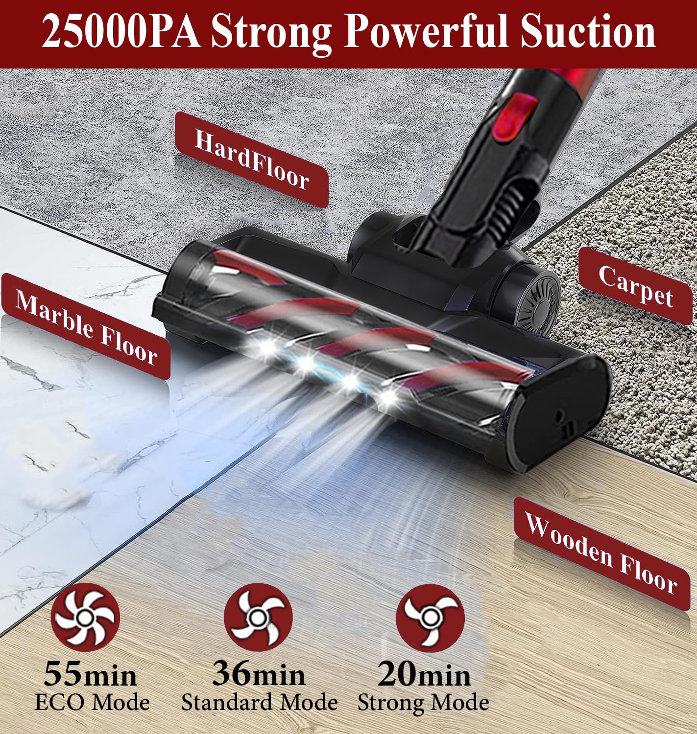 Vyklo V8 Cordless Vacuum Cleaner, Powerful Suction Stick Vacuum, 55Mins Runtime, Wireless Lightweight Handheld Vacuum Cleaner Fo