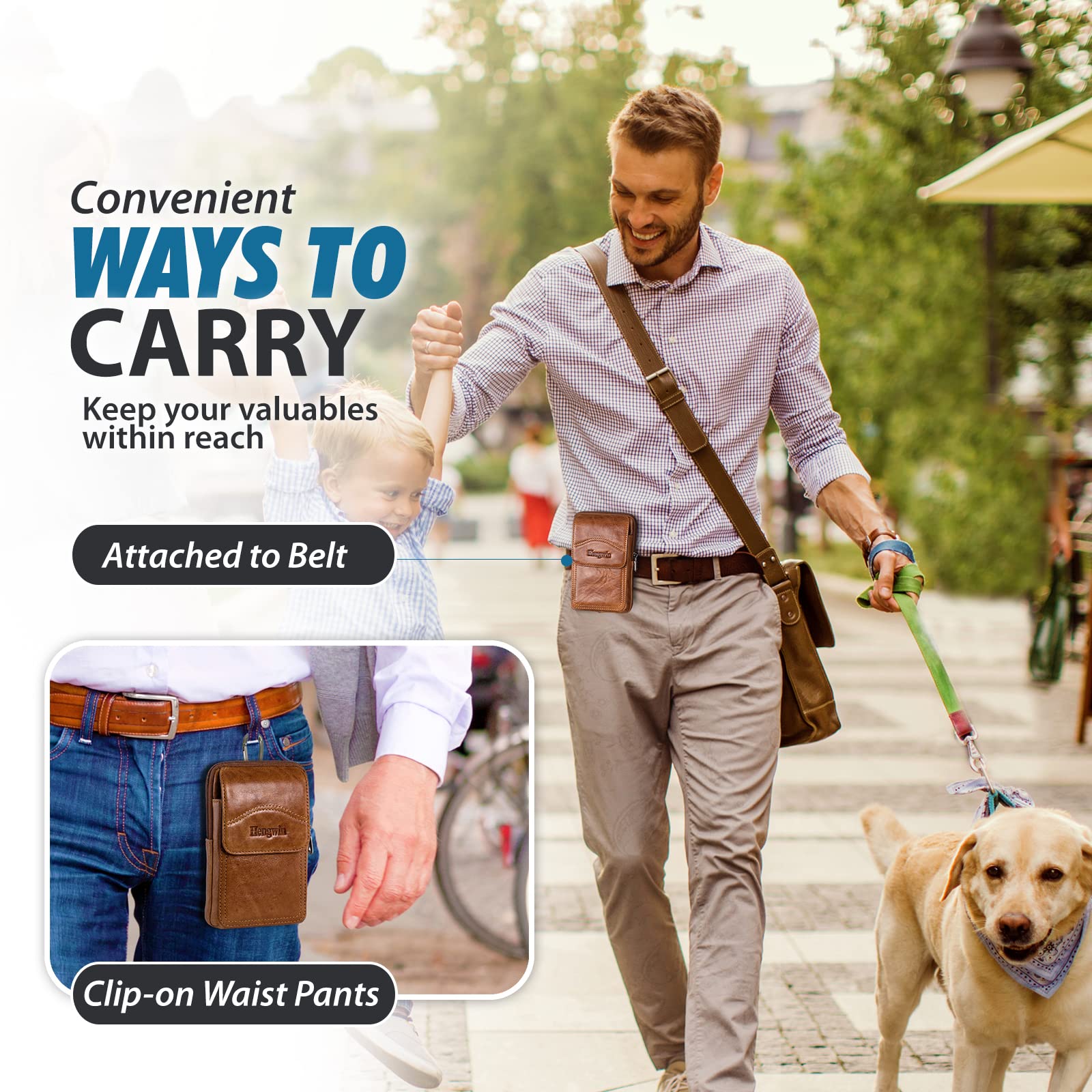 Hengwin Leather Cell Phone Holster Fit For Iphone 16 Pro Max 15 Pro Max 14 Pro Max 13 Pro Max Samsung Galaxy S25 Ultra S24 S23 U