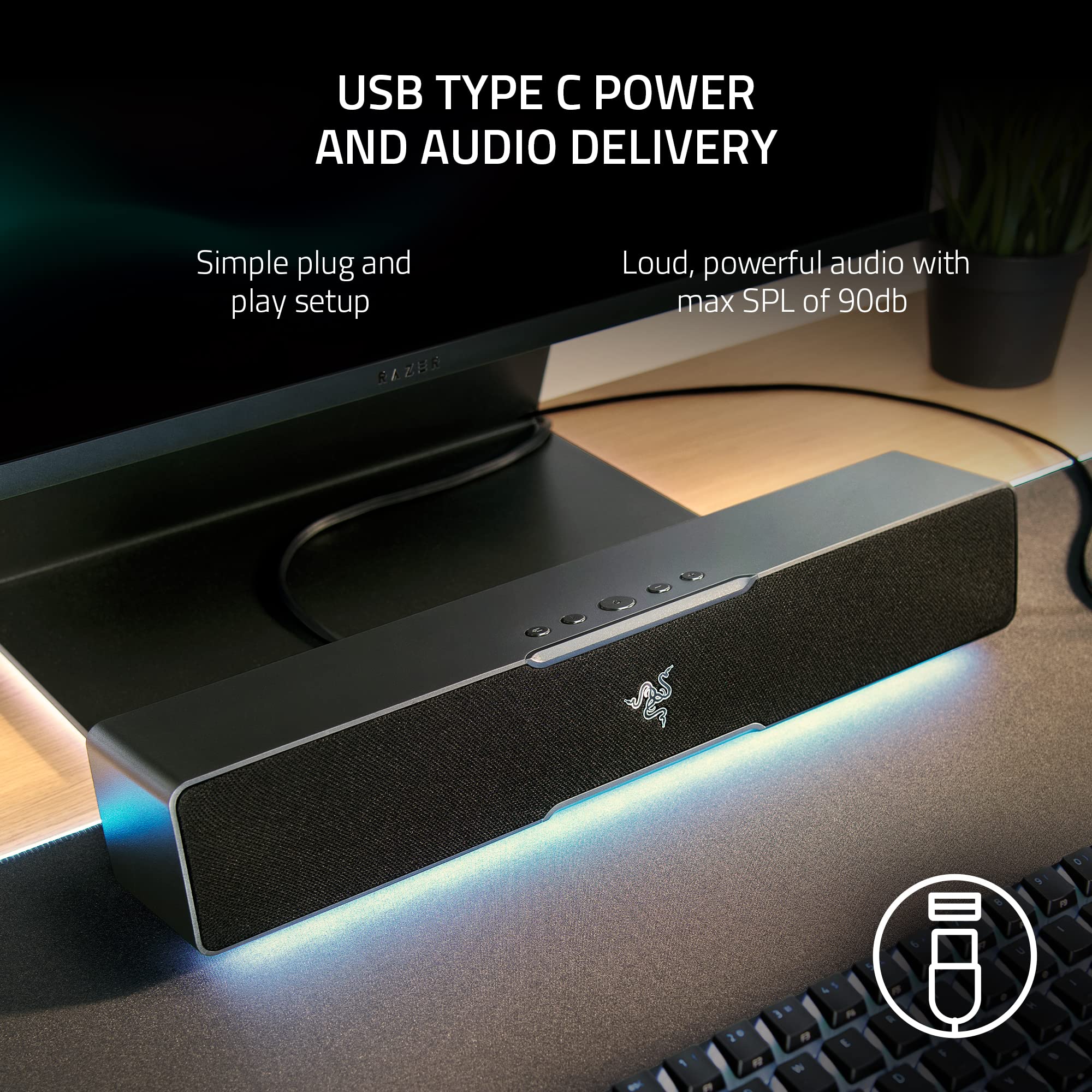 Razer Leviathan V2 X: Pc Soundbar With Full-Range Drivers - Compact Design - Chroma Rgb - Usb Type C Power And Audio Delivery -