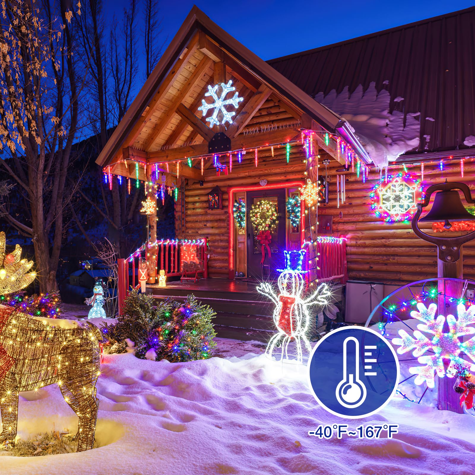 Addlon 27Ft Outdoor Extension Cord With Multiple Outlets, 1 To 3 Splitter Total 27Ft(Max Length 15Ft From End To End), 16/3 Sjtw