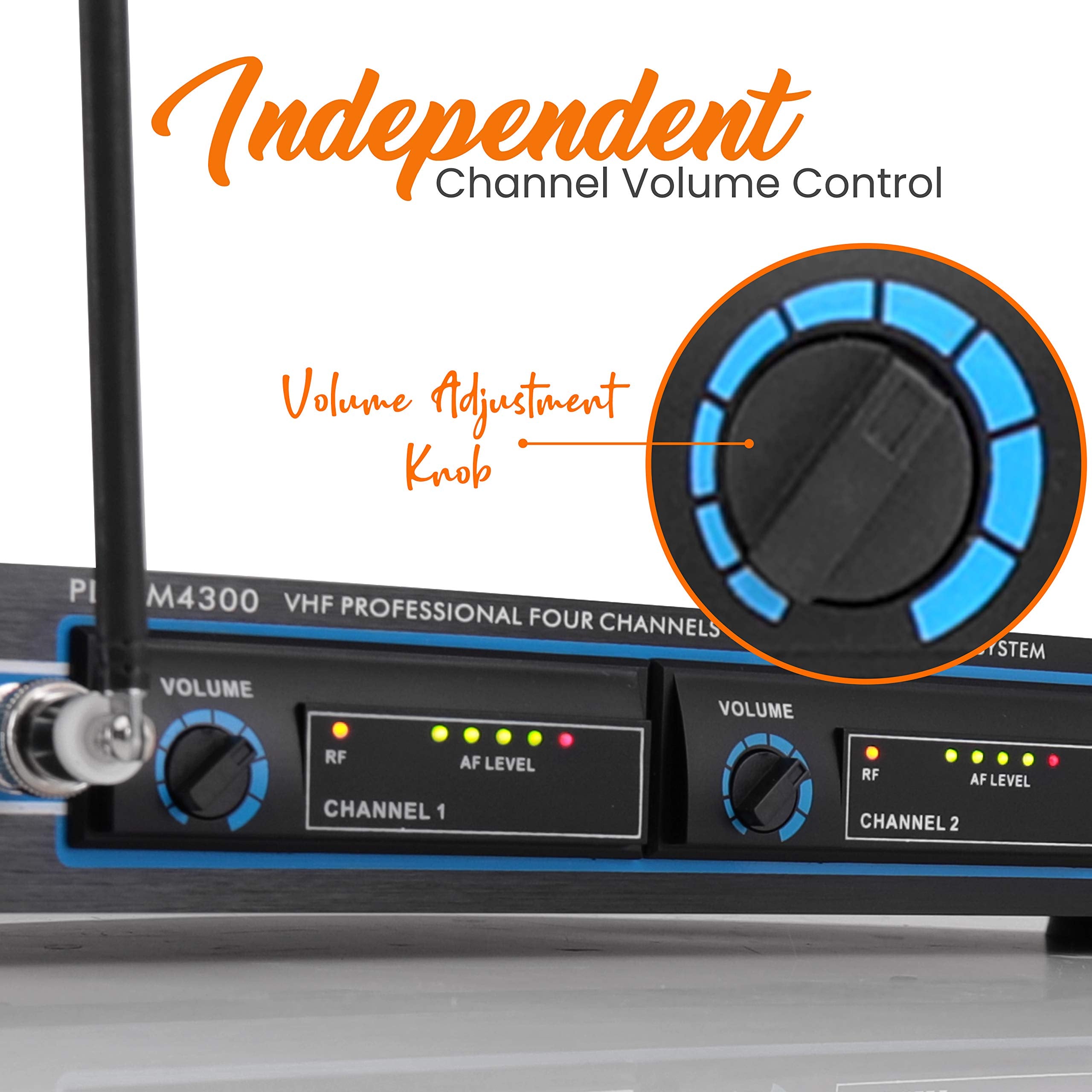 Pyle 4 Channel Vhf Wireless Microphone System & Rack Mountable Base 2 Handheld Mic, 2 Headset, 2 Belt Pack, 2 Lavelier/Lapel Mic