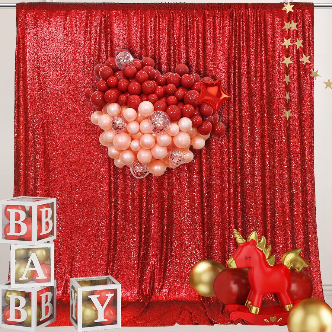 Partydelight Red Sequin Backdrop Photography Christmas Backdrop, 6Ft X 8Ft