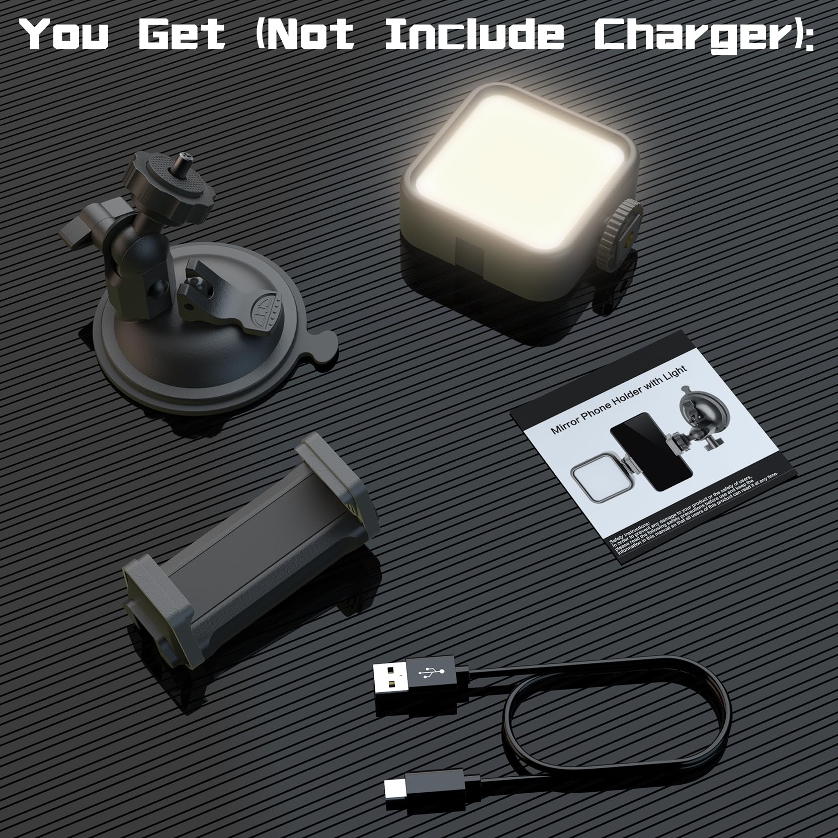 Suction Cup Phone Mount With Rechargeable Light, Hztint Mirror Phone Holder With Light Shower Bathroom Kitchen, Mirror Tripod Fo