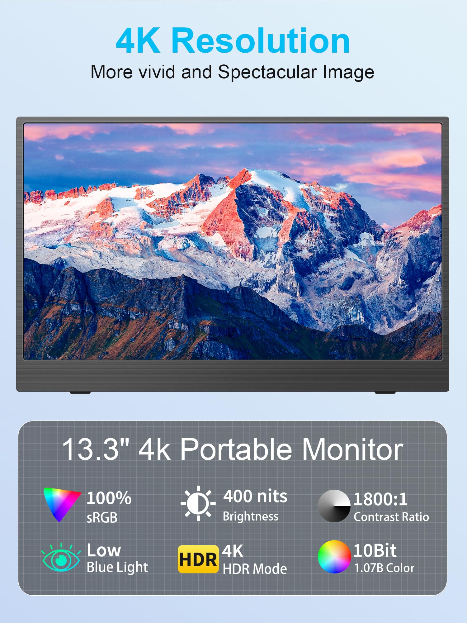 Magicraven 4K Portable Monitor, 13.3'' Uhd Ips Laptop Monitor, Slim Lightweight Dual Usb C Hdmi Computer Monitor Gaming Display