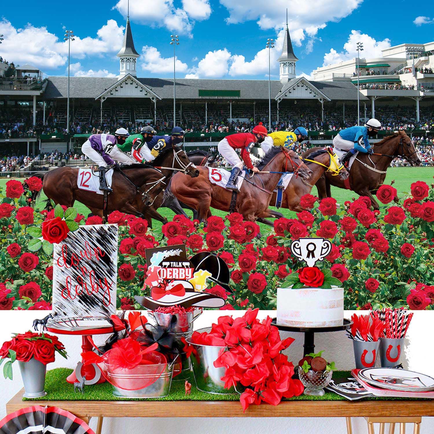 Kentucky Derby Backdrop Red Rose Garden Racecourse Photography Background Horse Racing Run For The Roses Banner Kentucky Derby P