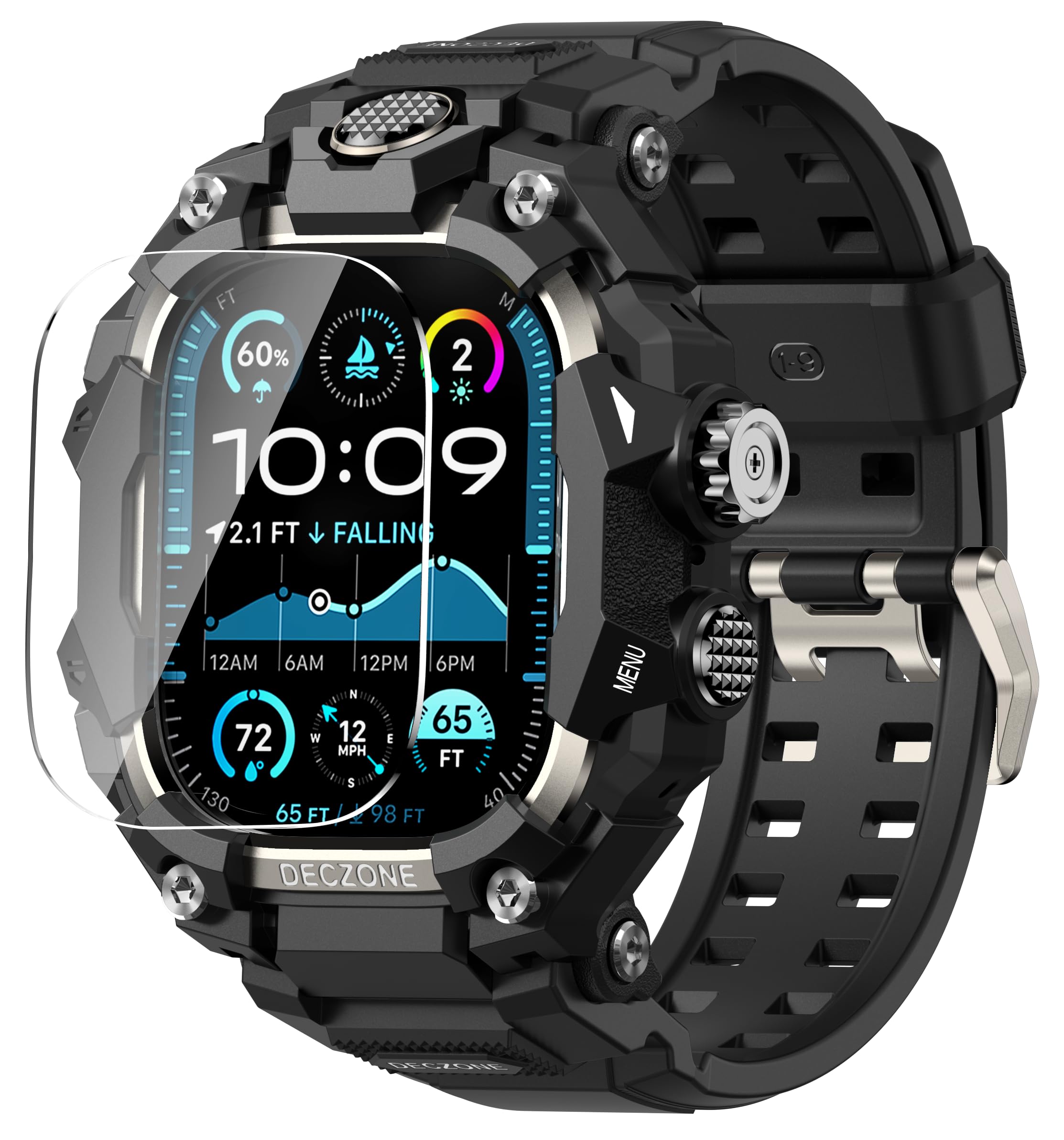 Deczone Band with Rugged Case Compatible with Apple Watch Bands 49mm (Ultra 3/2/1), Sport iwatch Bands Protective Bumper Cover f