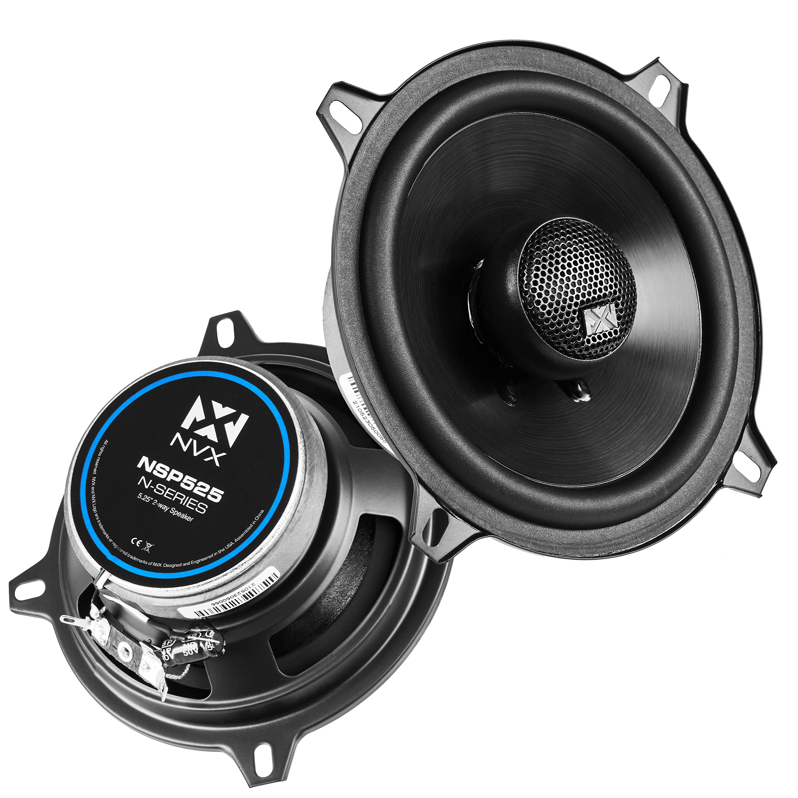 NVX NSP525 5.25 Car Speakers, 480W Max, 160W RMS, 2Way Coaxial w/Silk Dome Tweeters & Builtin XOvers, Easy to Install in Car